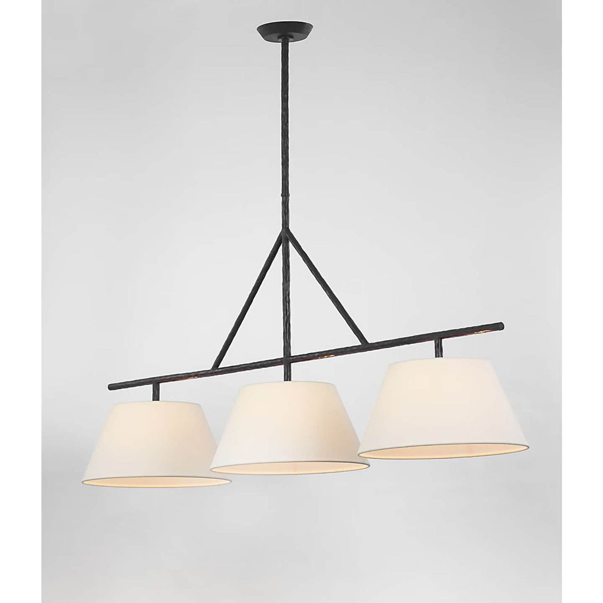 Suzanne Kasler Collette Large Linear Pendant in Aged Iron with Linen Shade W16" x 57.5"