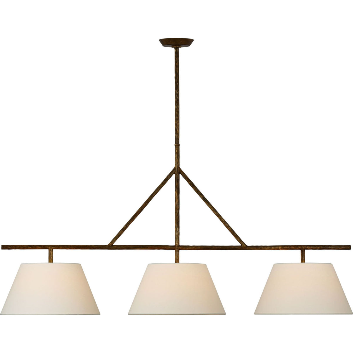Suzanne Kasler Collette Large Linear Pendant in Gilded Iron with Linen Shade W16" x 57.5"