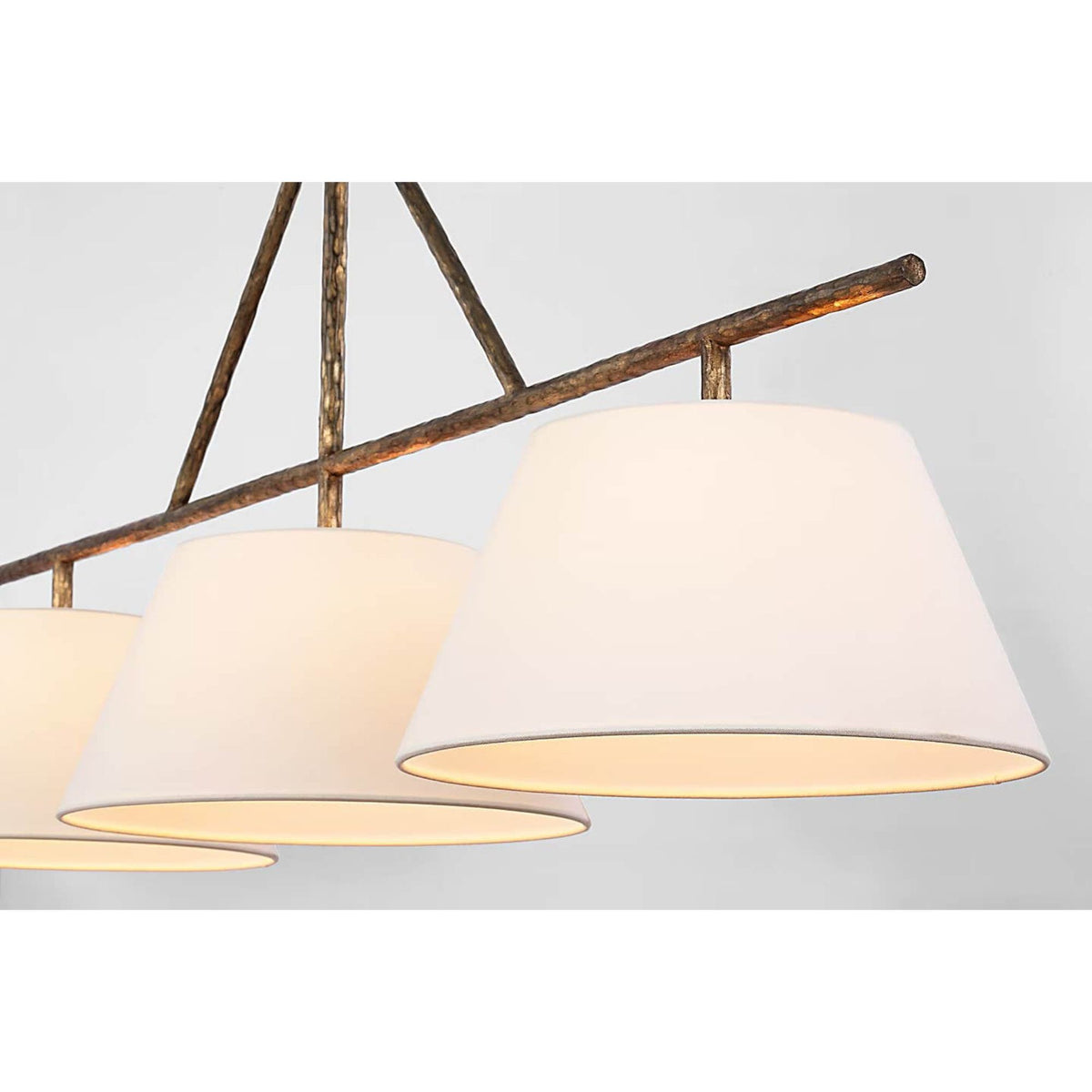 Suzanne Kasler Collette Large Linear Pendant in Gilded Iron with Linen Shade W16" x 57.5"
