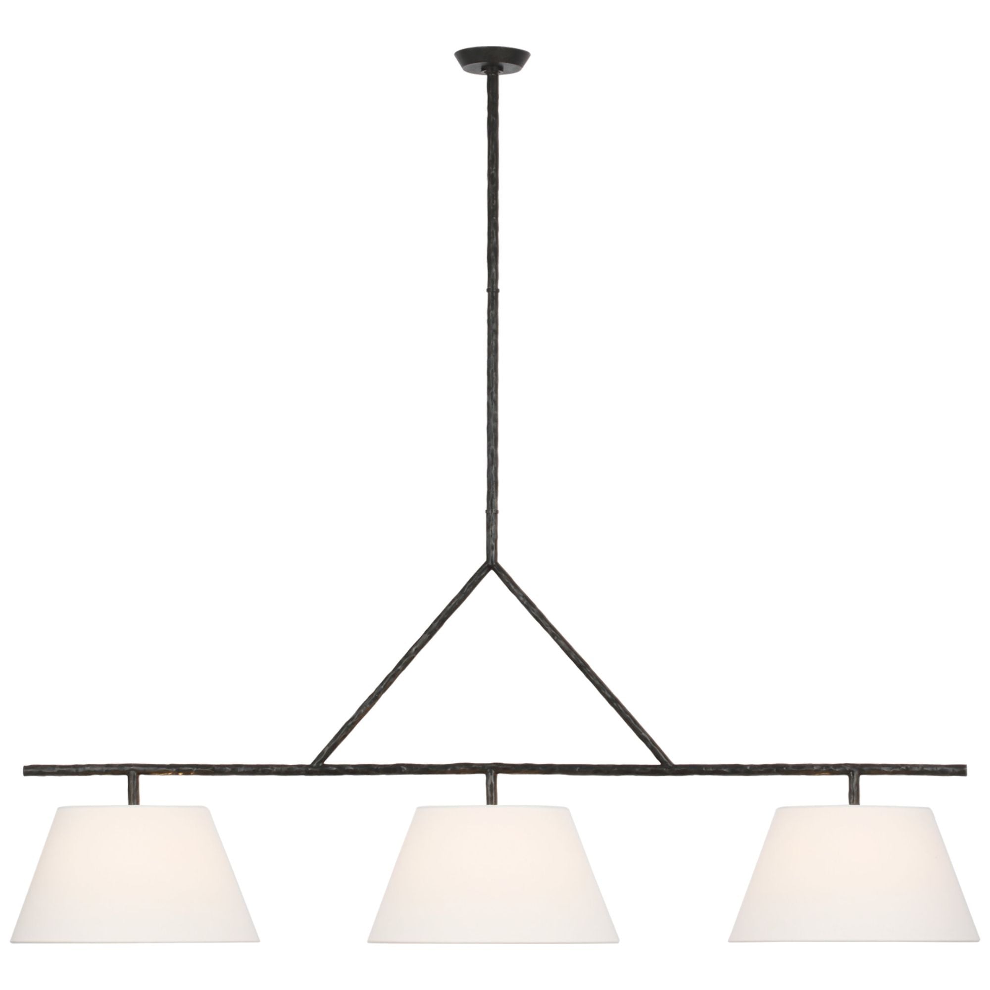 Suzanne Kasler Collette 70" Linear Chandelier in Aged Iron with Linen Shades Ceiling Light W70"