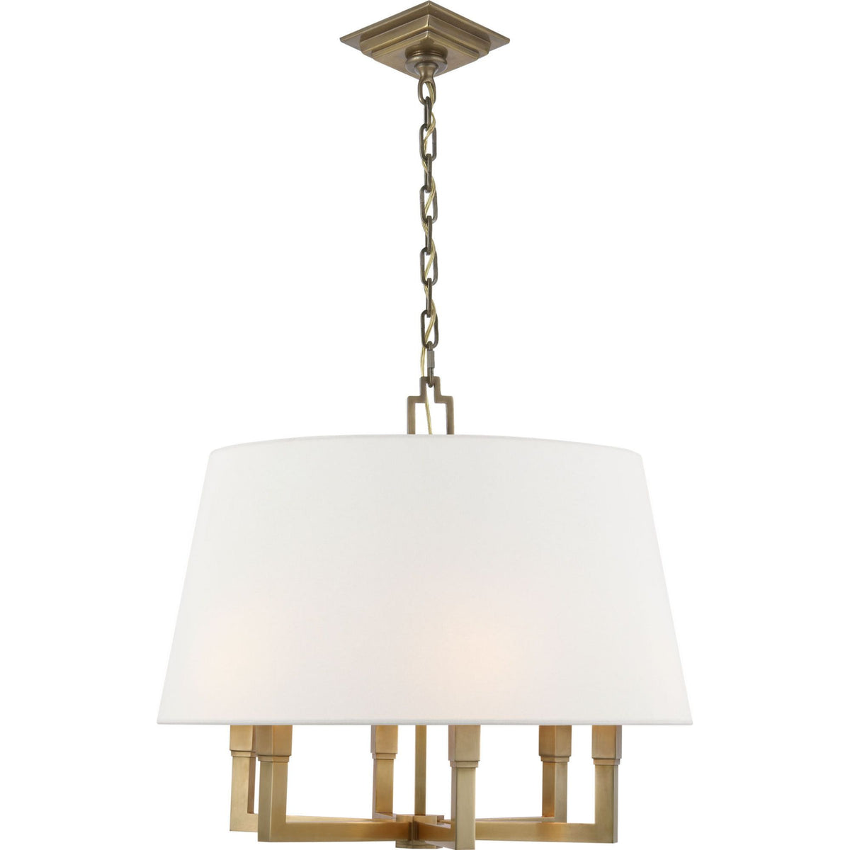 Chapman & Myers Square Tube Hanging Shade in Hand-Rubbed Antique Brass with Linen Shade W24" x H21"