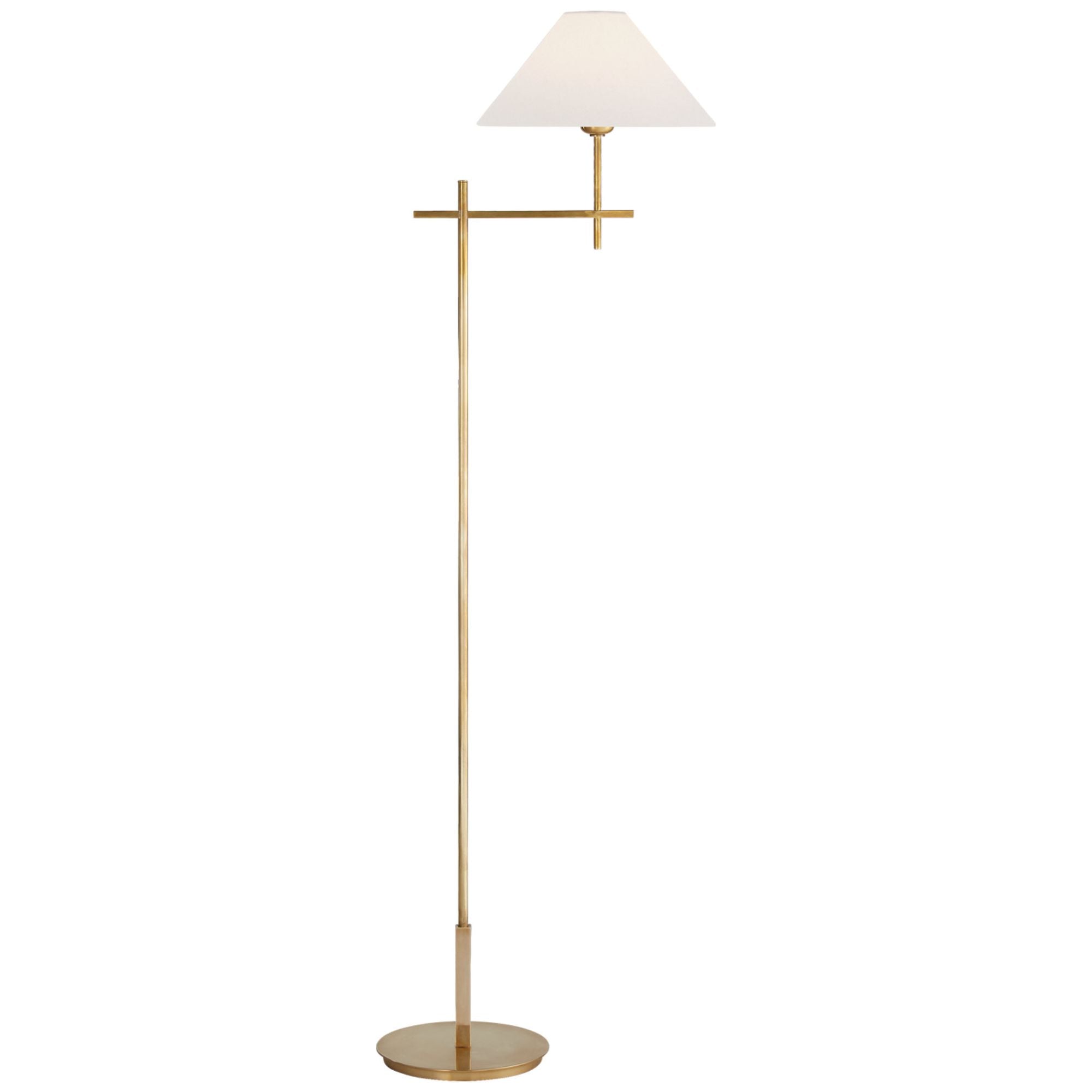 J. Randall Powers Hackney Cordless Bridge Arm Floor Lamp in Hand-Rubbed Antique Brass with Linen Shade W11.75" x H52.5"
