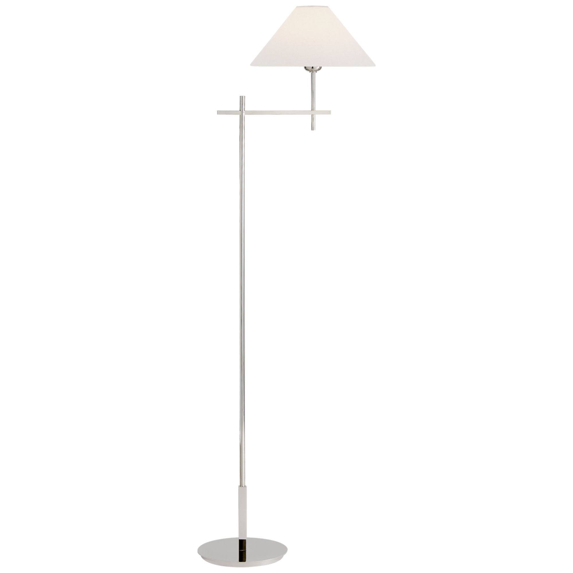 J. Randall Powers Hackney Cordless Bridge Arm Floor Lamp in Polished Nickel with Linen Shade W11.75" x H52.5"
