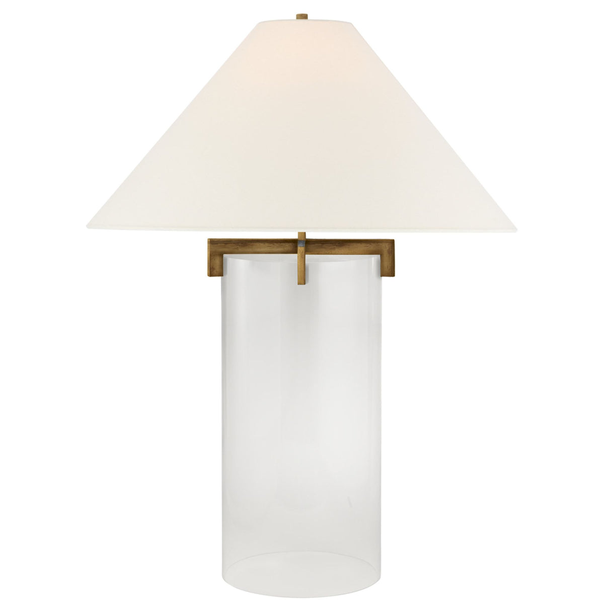 J. Randall Powers Brooks Table Lamp in Crystal and Gilded Iron with Linen Shade W23" x H29.25" - 31.75"