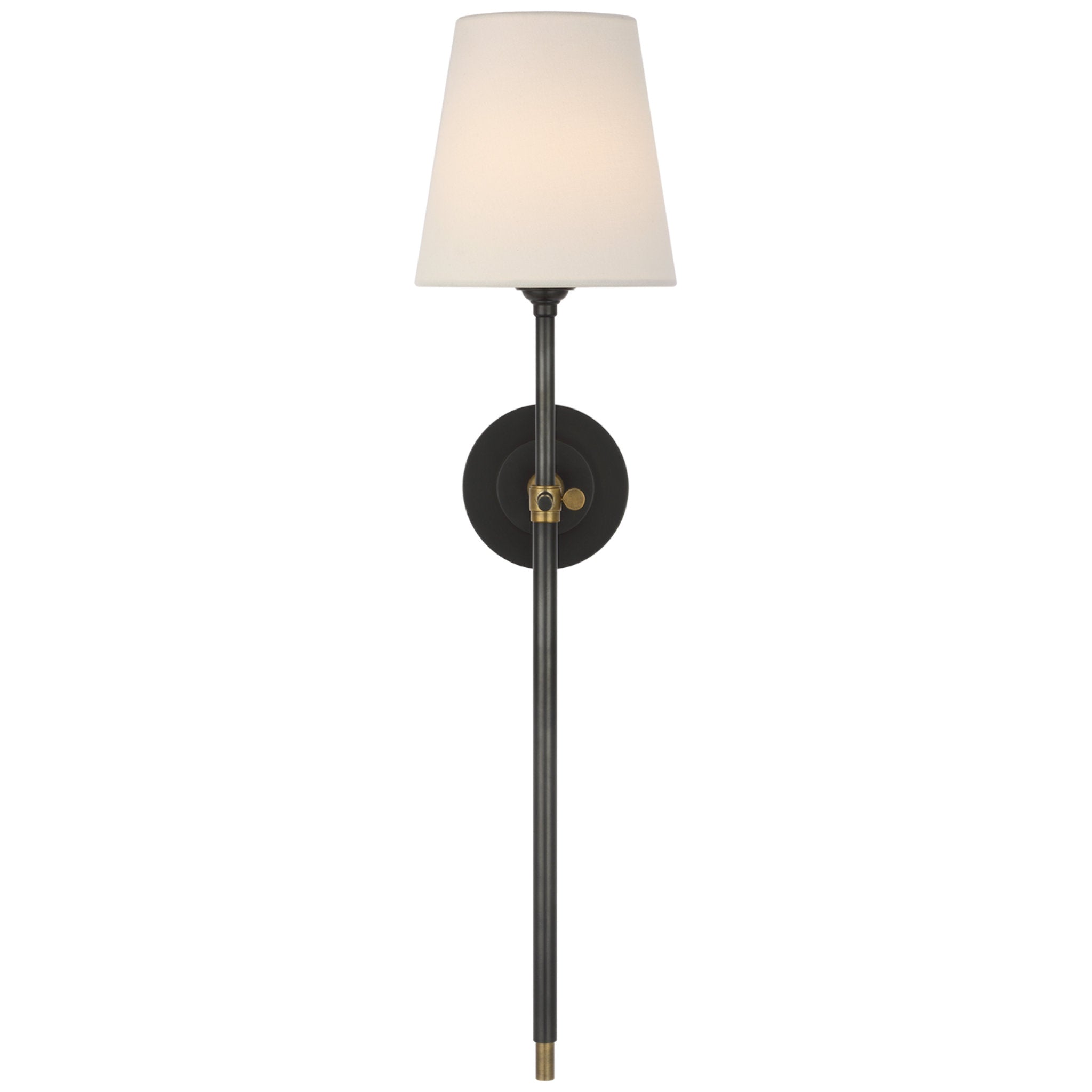 Thomas O'Brien Bryant 27" Cordless Tail Sconce in Bronze and Hand-Rubbed Antique Brass with Linen Shade Wall Light W6.5" x H26.75"
