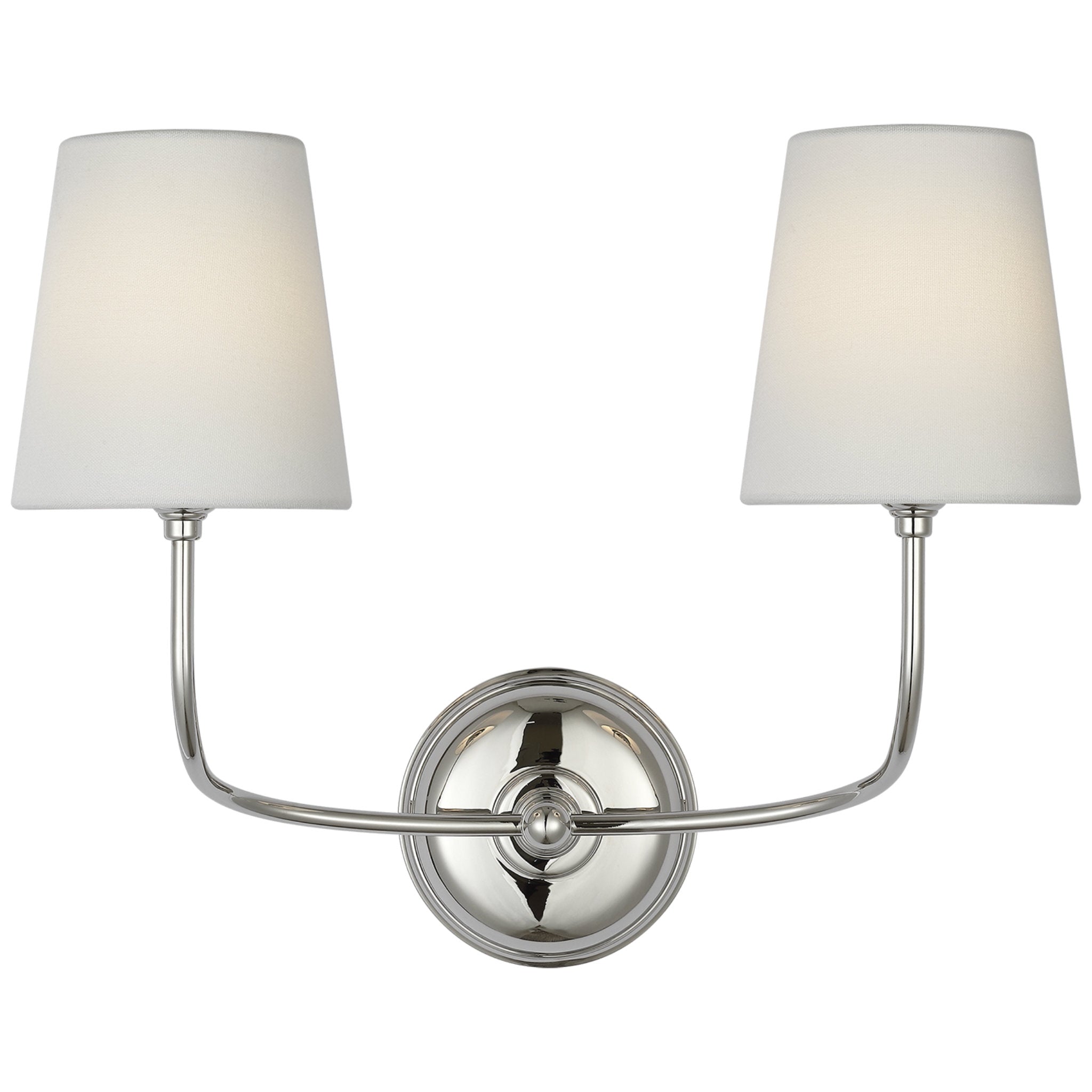 Thomas O'Brien Vendome 16" Cordless Double Sconce in Polished Nickel with Linen Shades Wall Light W18.5" x H16.25"
