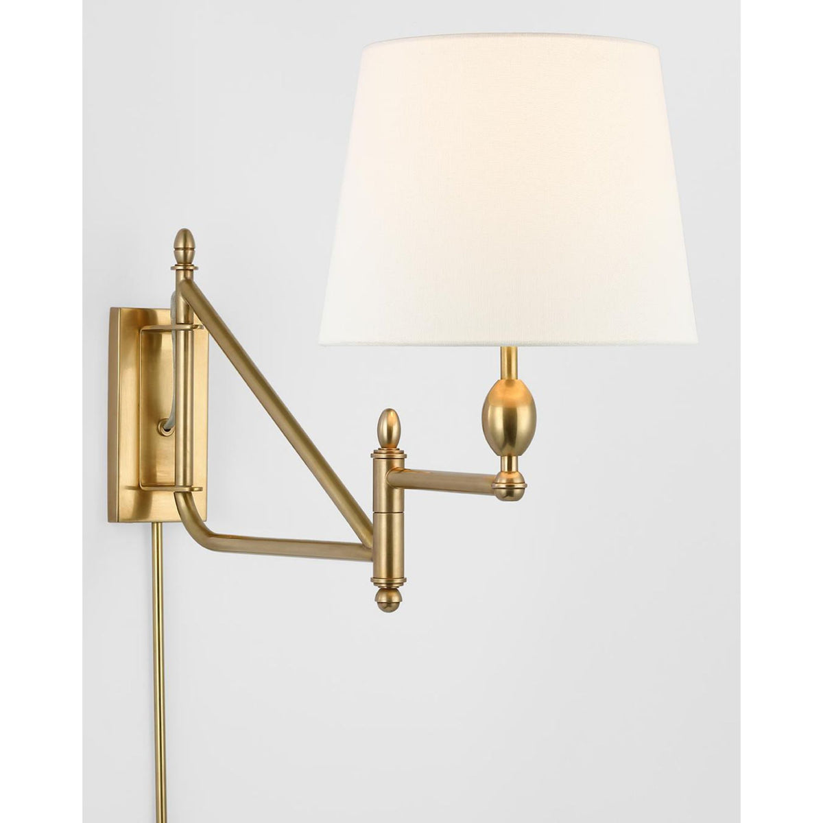 Thomas O'Brien Paulo Small Bracket Light in Hand-Rubbed Antique Brass with Linen Shade W11" x H16" x E15 - 26"