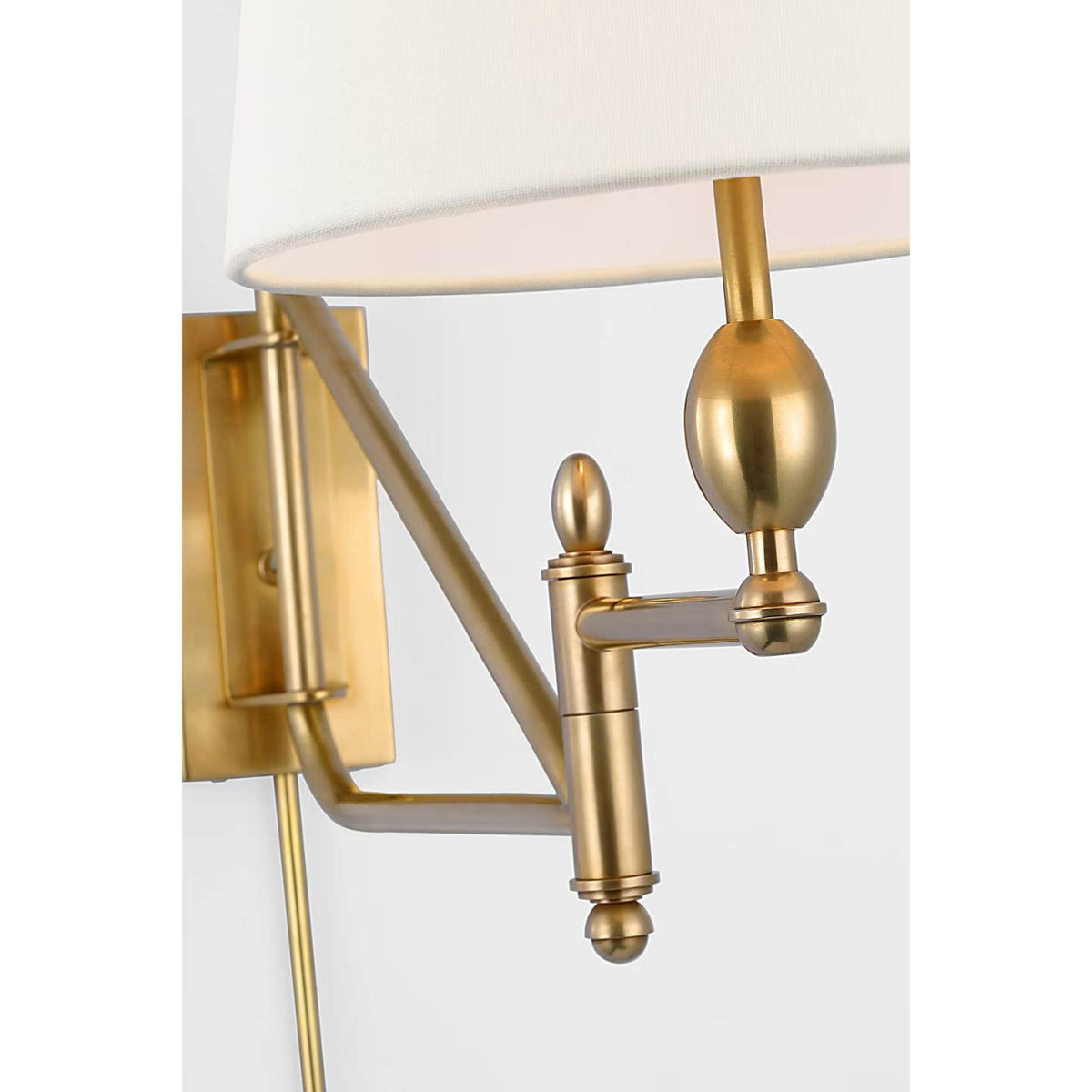 Thomas O'Brien Paulo Small Bracket Light in Hand-Rubbed Antique Brass with Linen Shade W11" x H16" x E15 - 26"