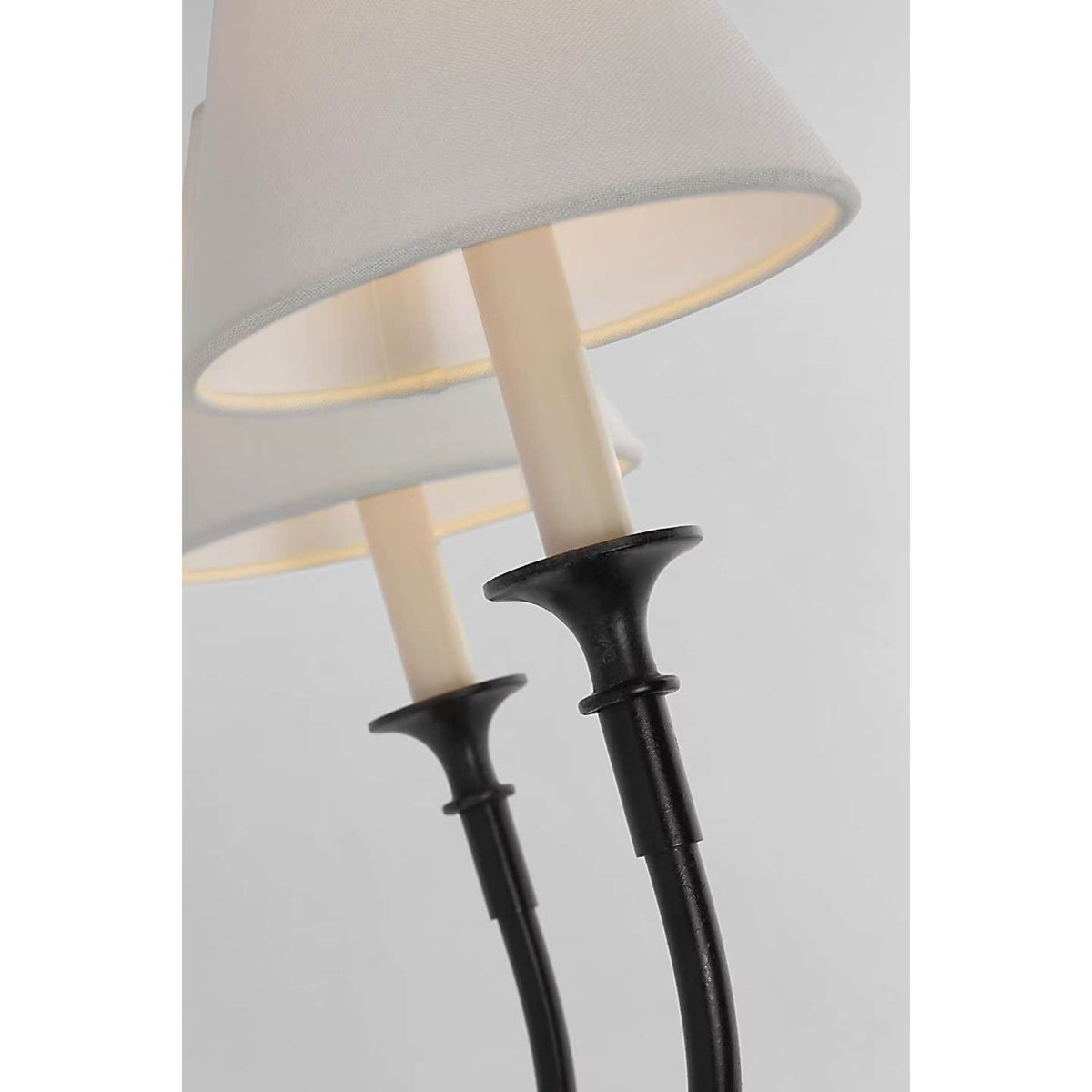 Thomas O'Brien Piaf Double Sconce in Aged Iron with Linen Shades W18.5" x H18.75" x E9.25"