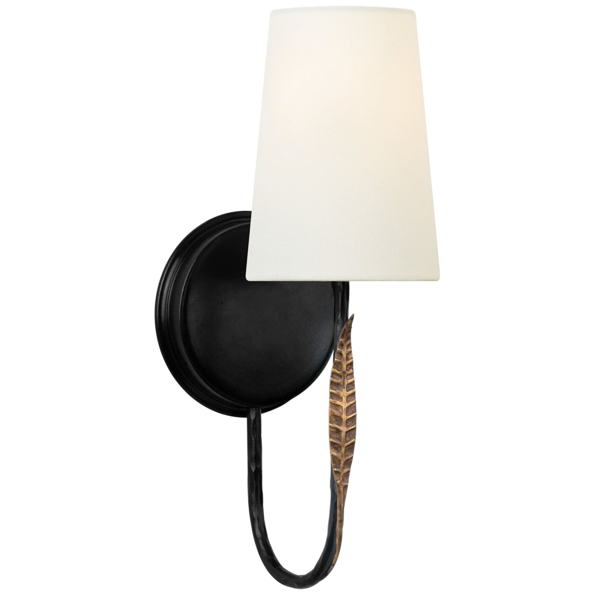 Thomas O'Brien Kairos 14" Single Sconce in Aged Iron and Roman Bronze with Linen Shade Wall Light W5.25" x H14.25"