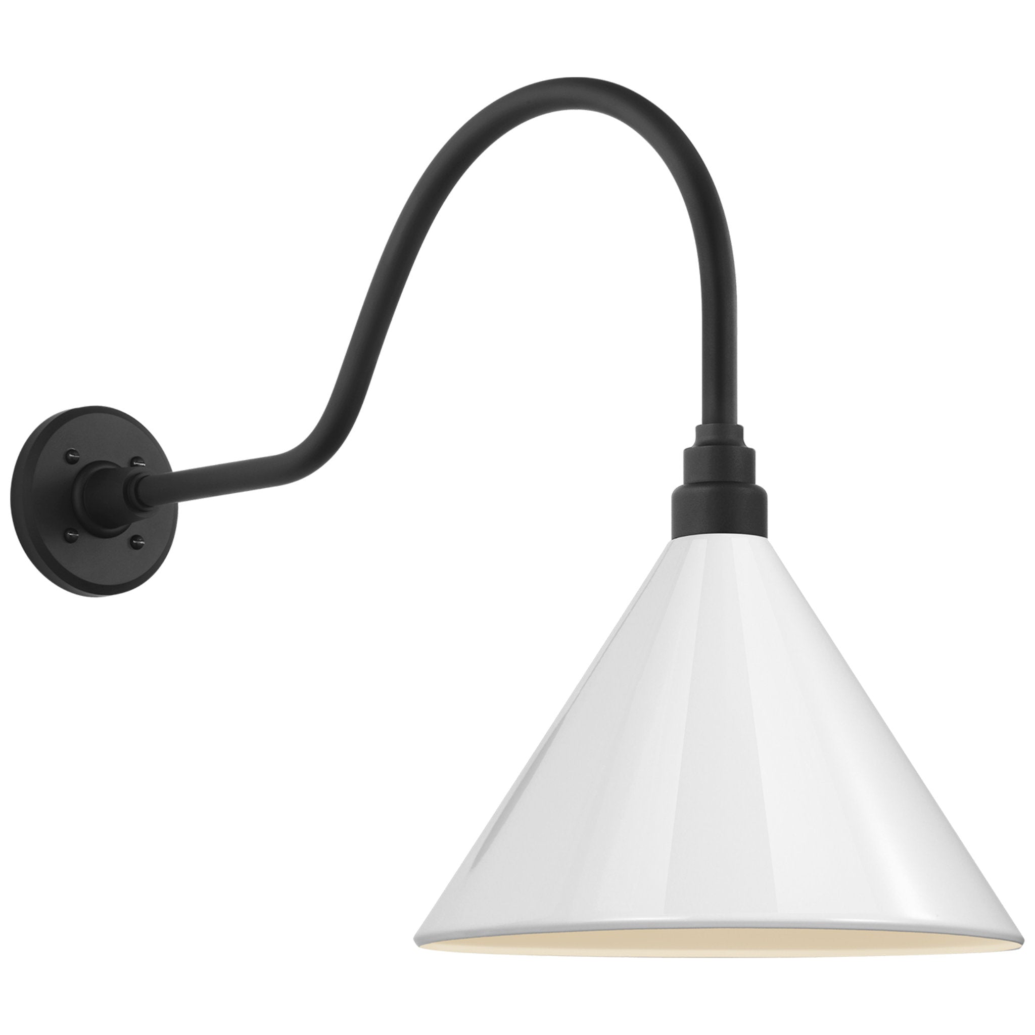 Thomas O'Brien Academy 23" Flynn Barn Light in Matte Black with 12.5" White Conical Savannah Shade Outdoor Lighting W12.5" x H19.25"