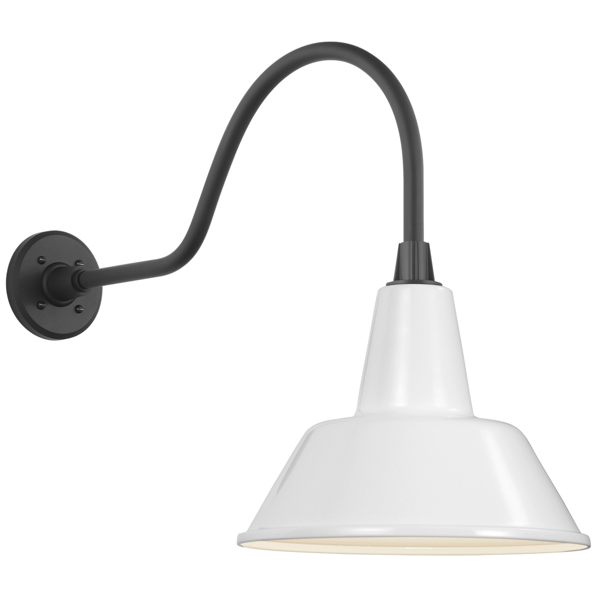 Thomas O'Brien Academy 23" Flynn Barn Light in Matte Black with 12.5" White Bowers Shade Outdoor Lighting W12.5" x H19"