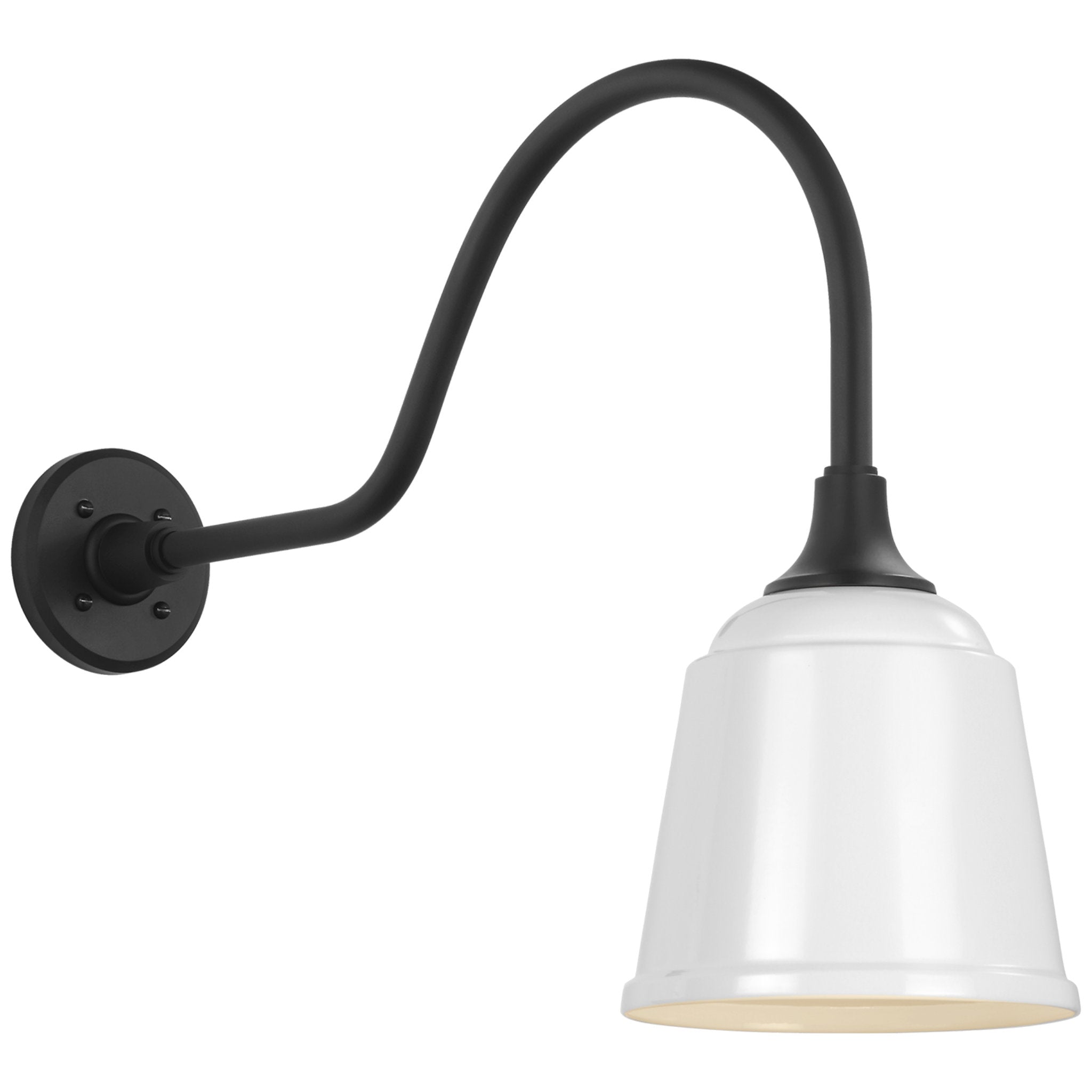 Thomas O'Brien Academy 23" Flynn Barn Light in Matte Black with 8" White Rockhouse Shade Outdoor Lighting W8" x H18"