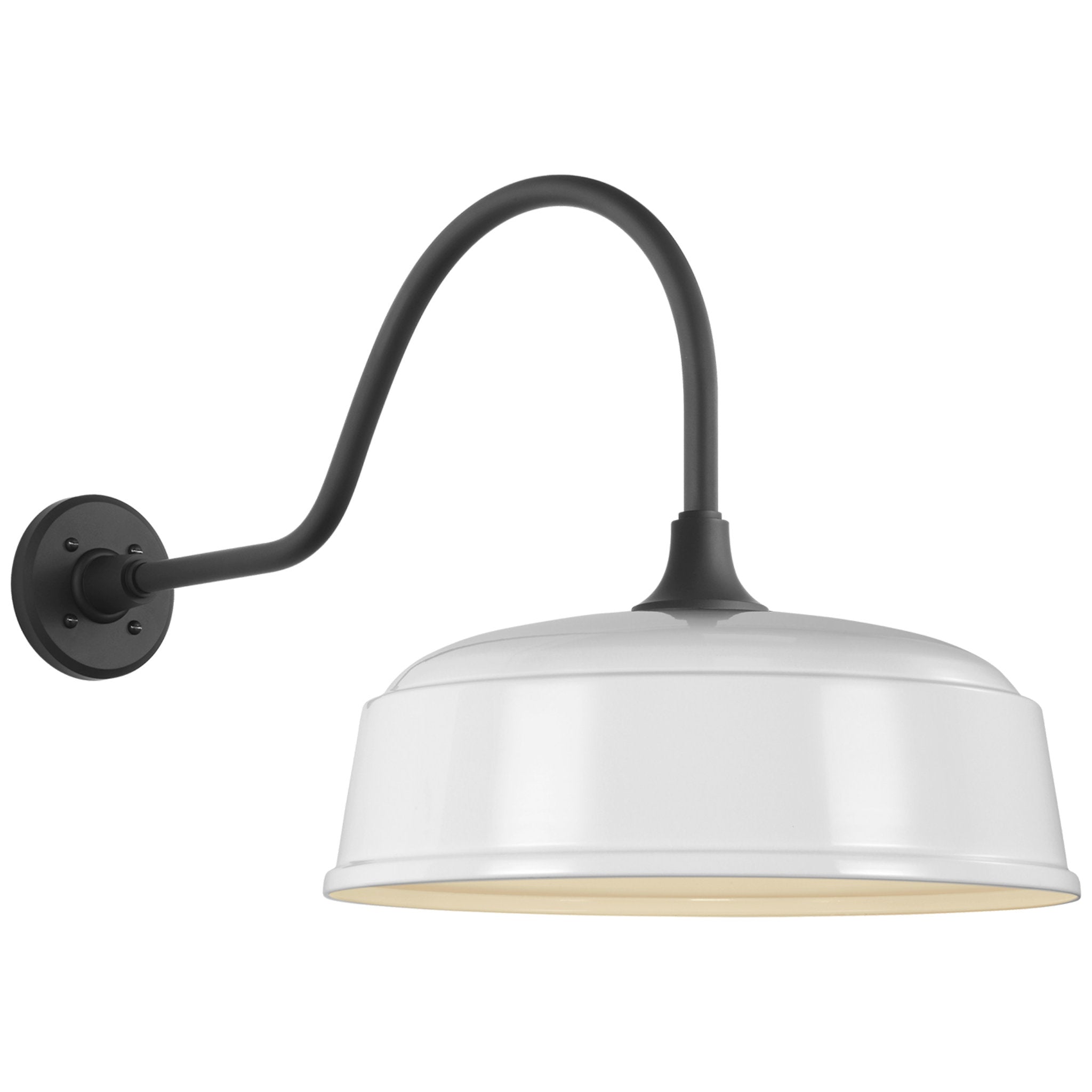 Thomas O'Brien Academy 23" Flynn Barn Light in Matte Black with 16" White Rockhouse Shade Outdoor Lighting W16" x H16.5"