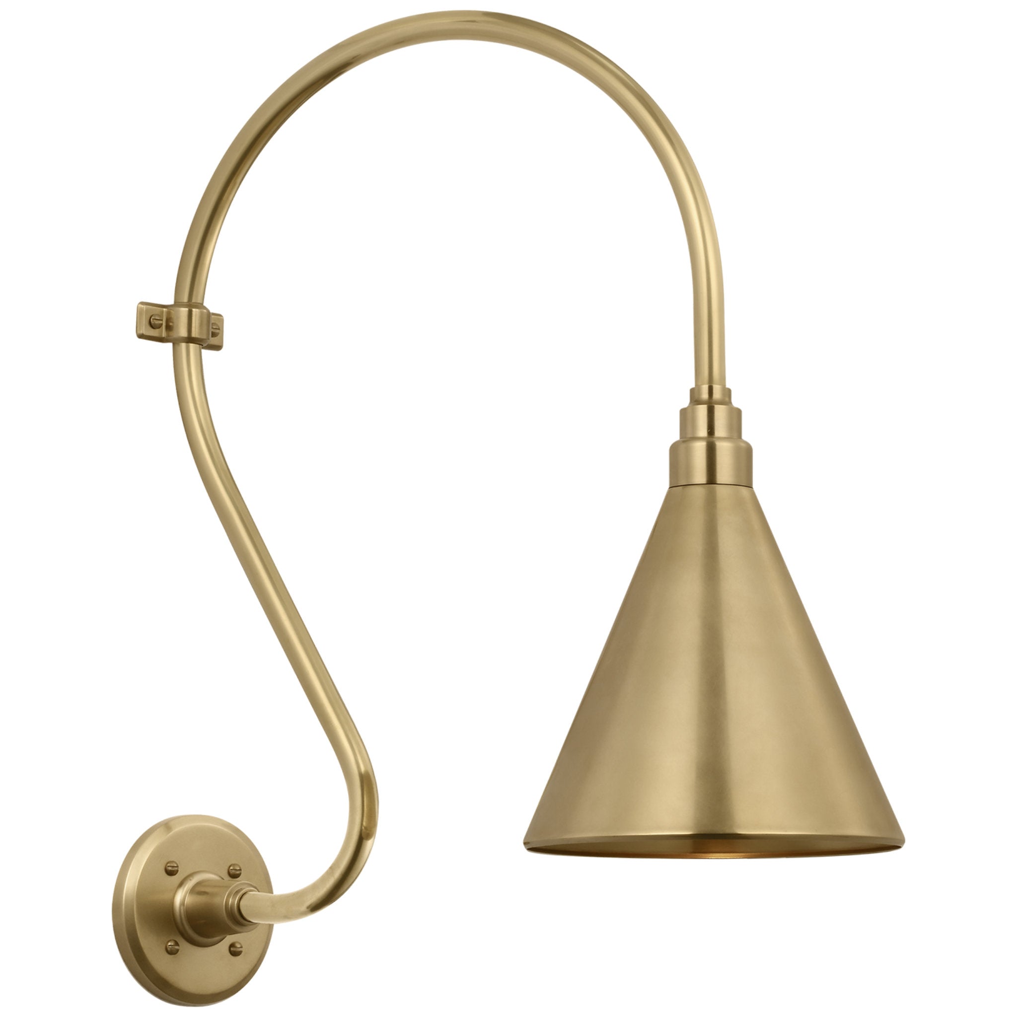 Thomas O'Brien Academy 15" Larrabee Barn Light in Hand-Rubbed Antique Brass with 9" Conical Savannah Shade Outdoor Lighting W9" x H24"