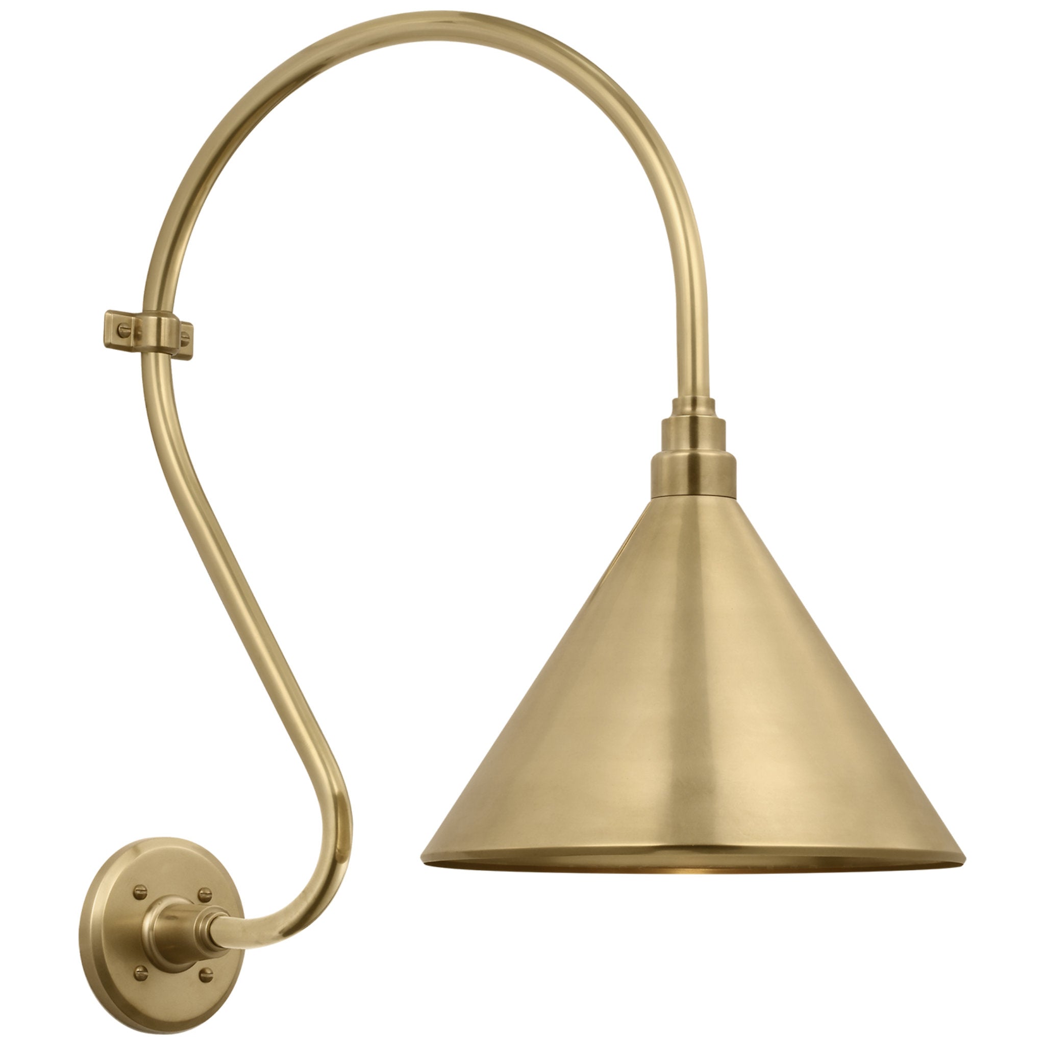 Thomas O'Brien Academy 15" Larrabee Barn Light in Hand-Rubbed Antique Brass with 12.5" Conical Savannah Shade Outdoor Lighting W12.5" x H24"