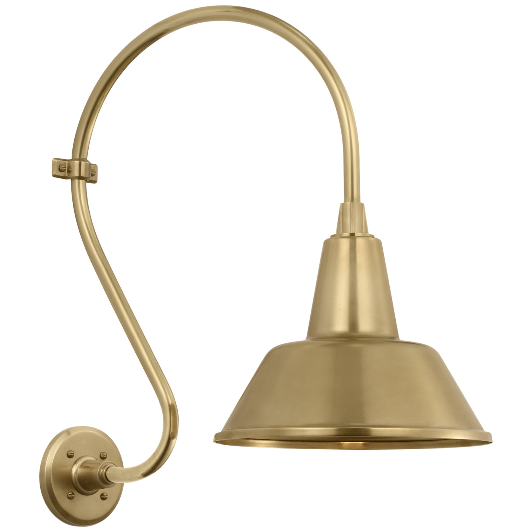 Thomas O'Brien Academy 15" Larrabee Barn Light in Hand-Rubbed Antique Brass with 12.5" Bowers Shade Outdoor Lighting W12.5" x H24"