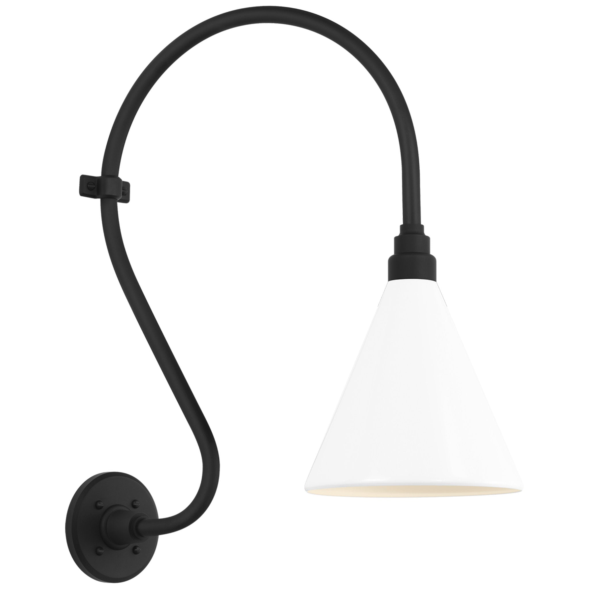 Thomas O'Brien Academy 15" Larrabee Barn Light in Matte Black with 9" White Conical Savannah Shade Outdoor Lighting W9" x H24"