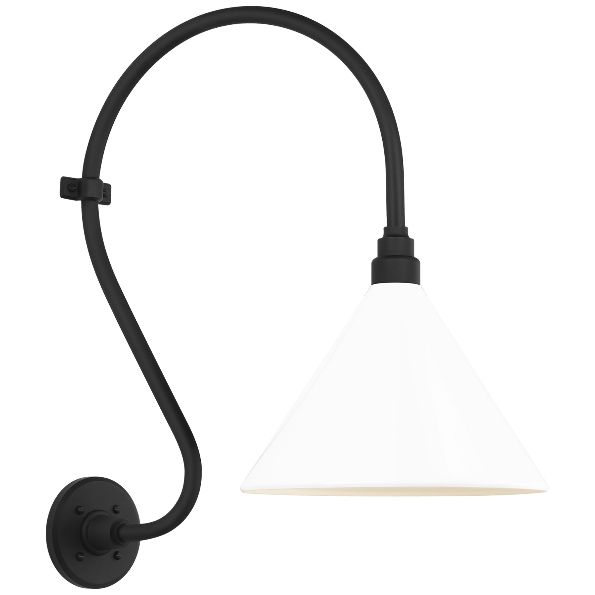 Thomas O'Brien Academy 15" Larrabee Barn Light in Matte Black with 12.5" White Conical Savannah Shade Outdoor Lighting W12.5" x H24"