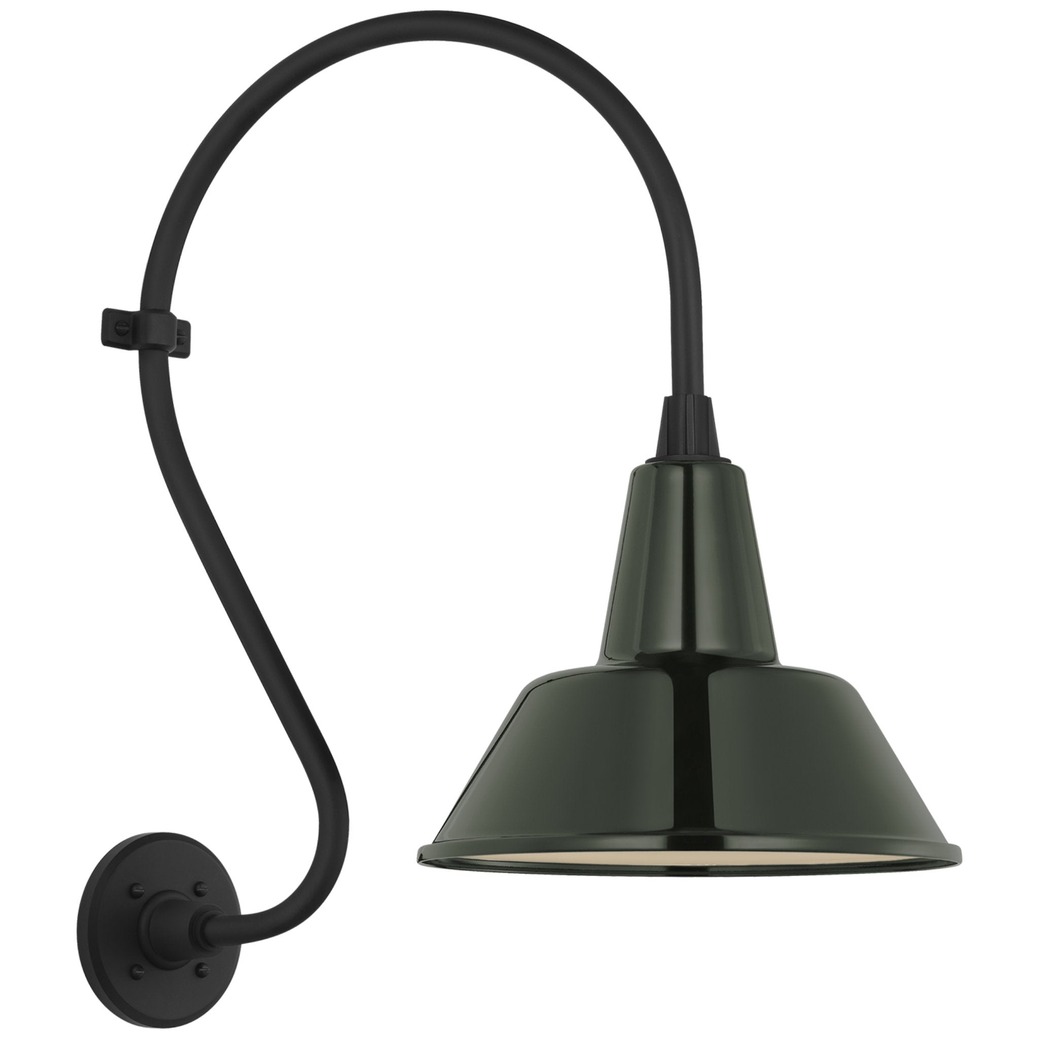 Thomas O'Brien Academy 15" Larrabee Barn Light in Matte Black with 12.5" Green Bowers Shade Outdoor Lighting W12.5" x H24"