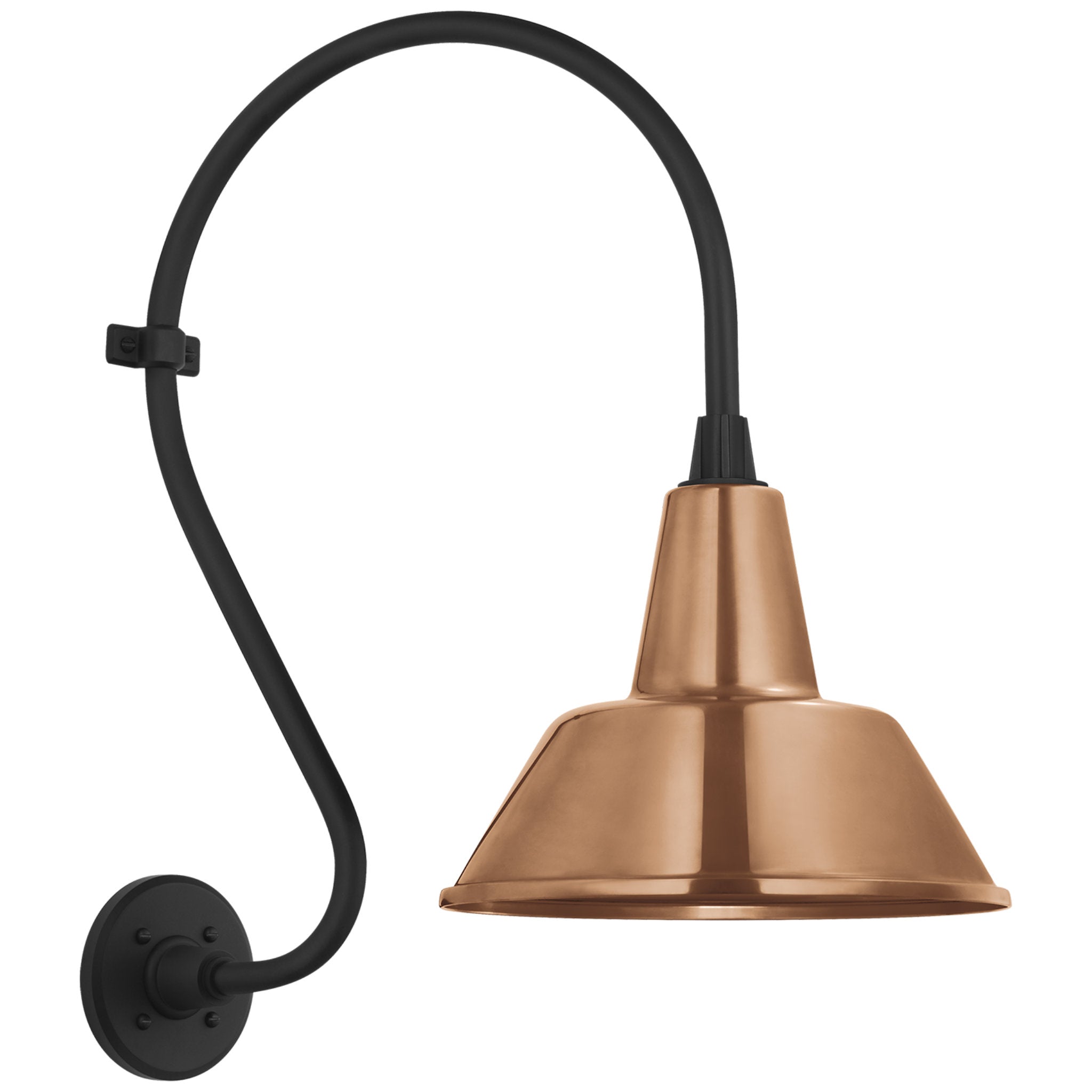 Thomas O'Brien Academy 15" Larrabee Barn Light in Matte Black with 12.5" Soft Copper Bowers Shade Outdoor Lighting W12.5" x H24"