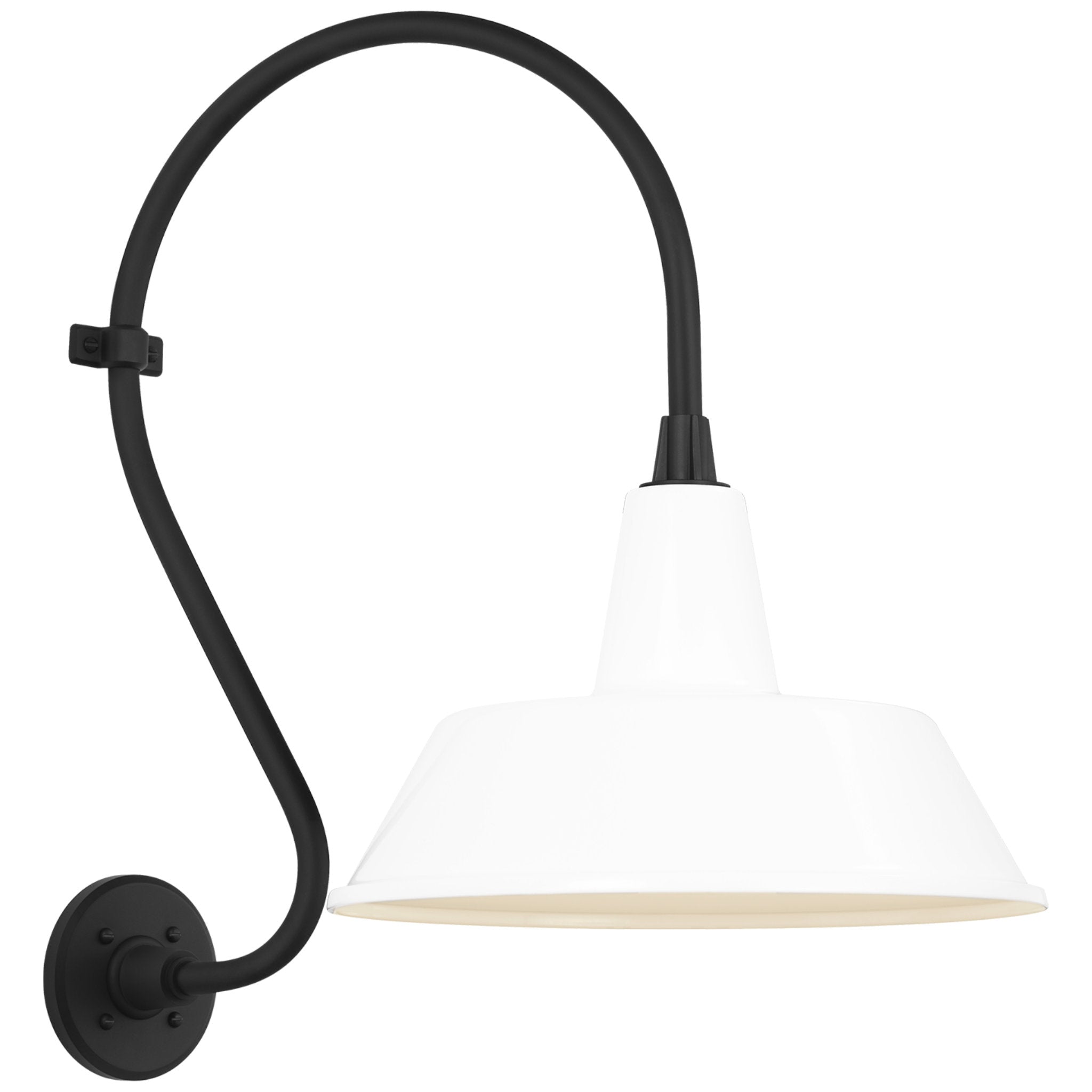 Thomas O'Brien Academy 15" Larrabee Barn Light in Matte Black with 16" White Bowers Shade Outdoor Lighting W16" x H24"