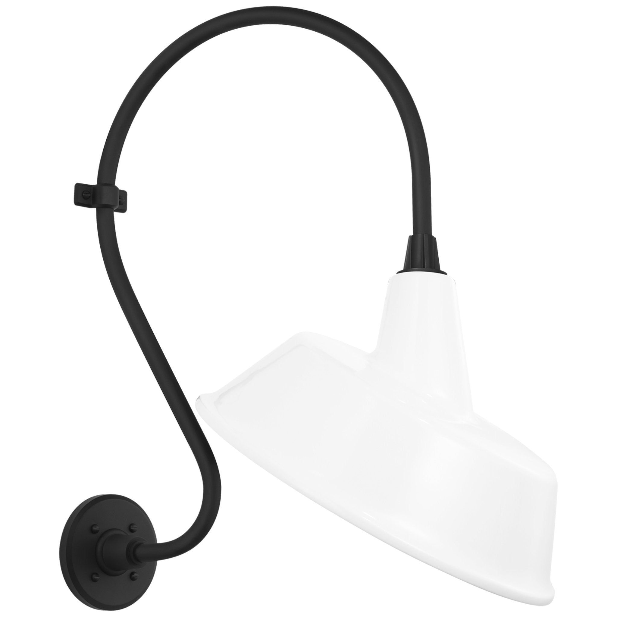 Thomas O'Brien Academy 15" Larrabee Barn Light in Matte Black with 16" White Tilted Bowers Shade Outdoor Lighting W16" x H24.25"
