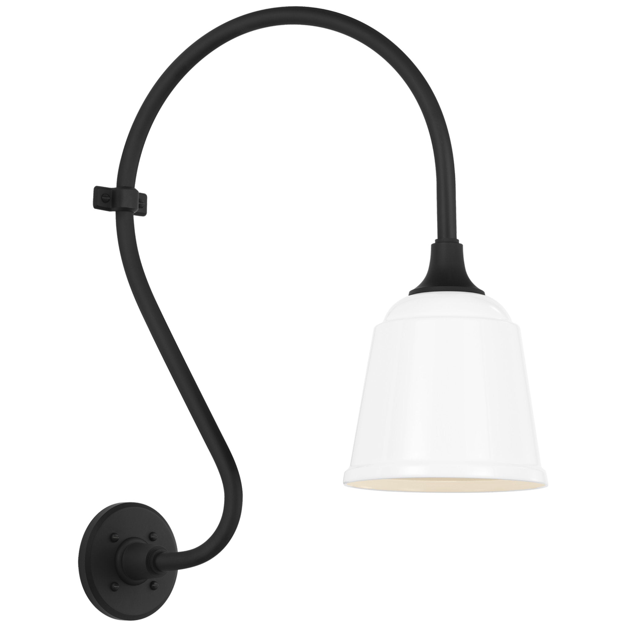 Thomas O'Brien Academy 15" Larrabee Barn Light in Matte Black with 8" White Rockhouse Shade Outdoor Lighting W8" x H24"