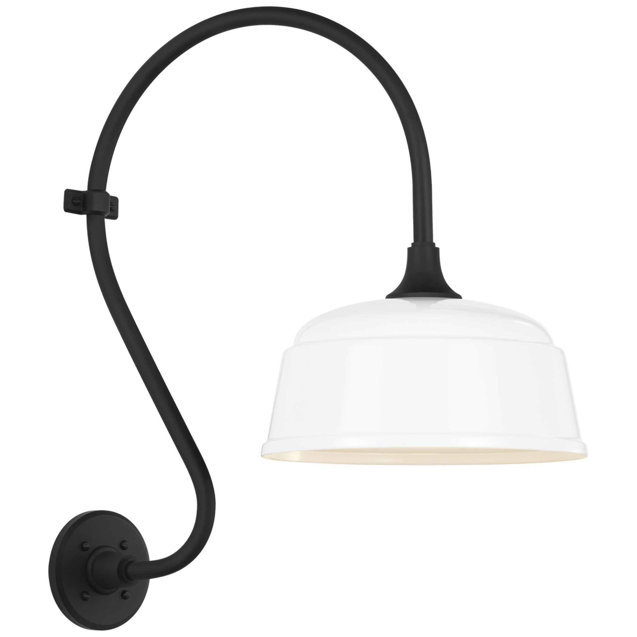 Thomas O'Brien Academy 15" Larrabee Barn Light in Matte Black with 12.5" White Rockhouse Shade Outdoor Lighting W12.5" x H24"