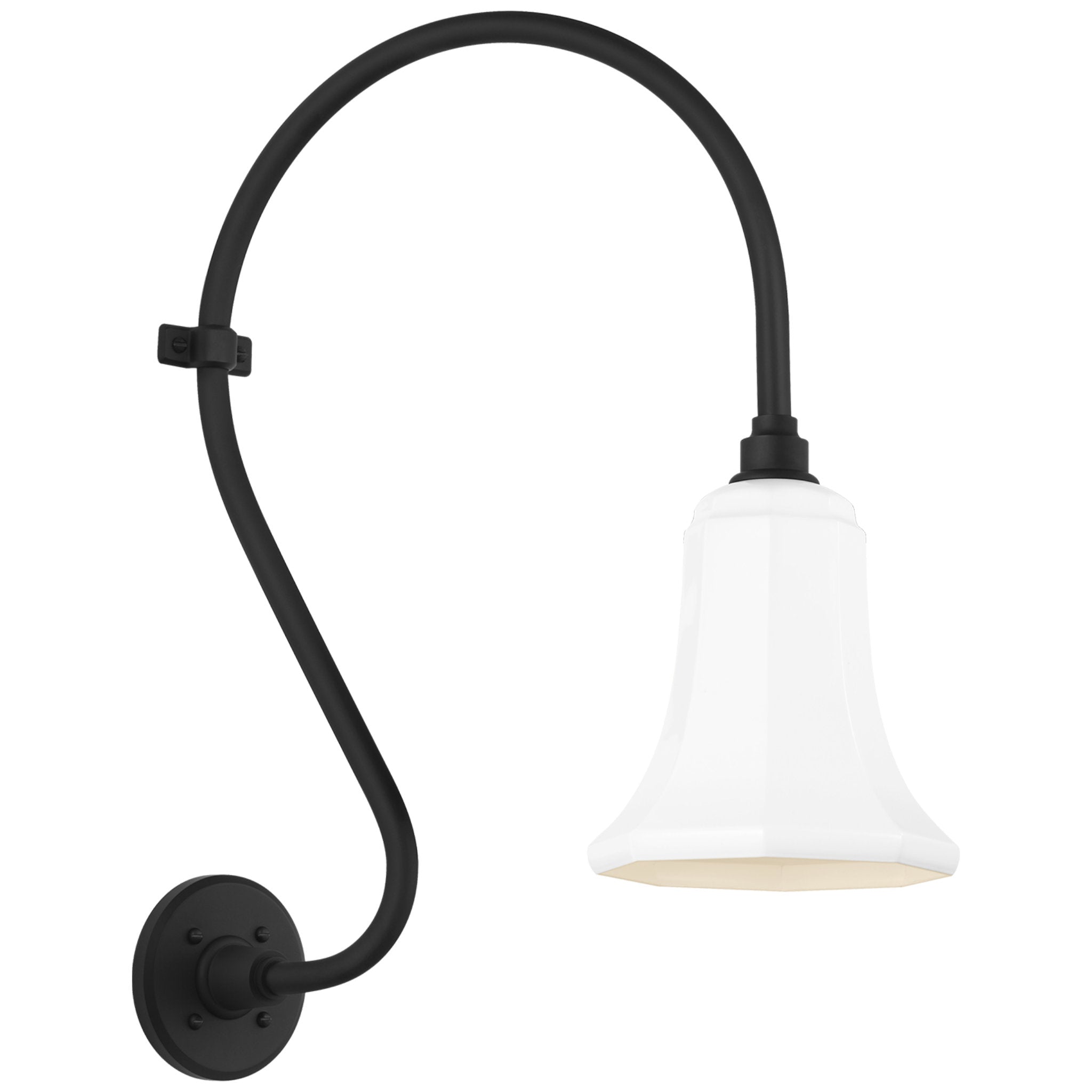 Thomas O'Brien Academy 15" Larrabee Barn Light in Matte Black with 7.5" White Savannah Shade Outdoor Lighting W7.5" x H24"