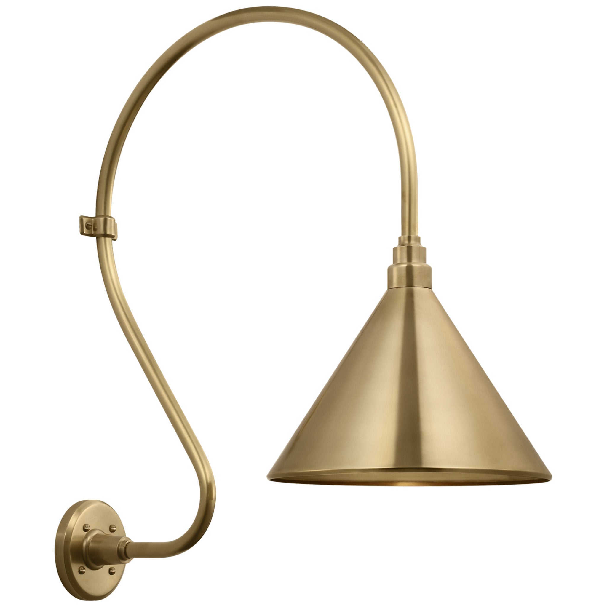 Thomas O'Brien Academy 18" Larrabee Barn Light in Hand-Rubbed Antique Brass with 12.5" Conical Savannah Shade Outdoor Lighting W12.5" x H27"
