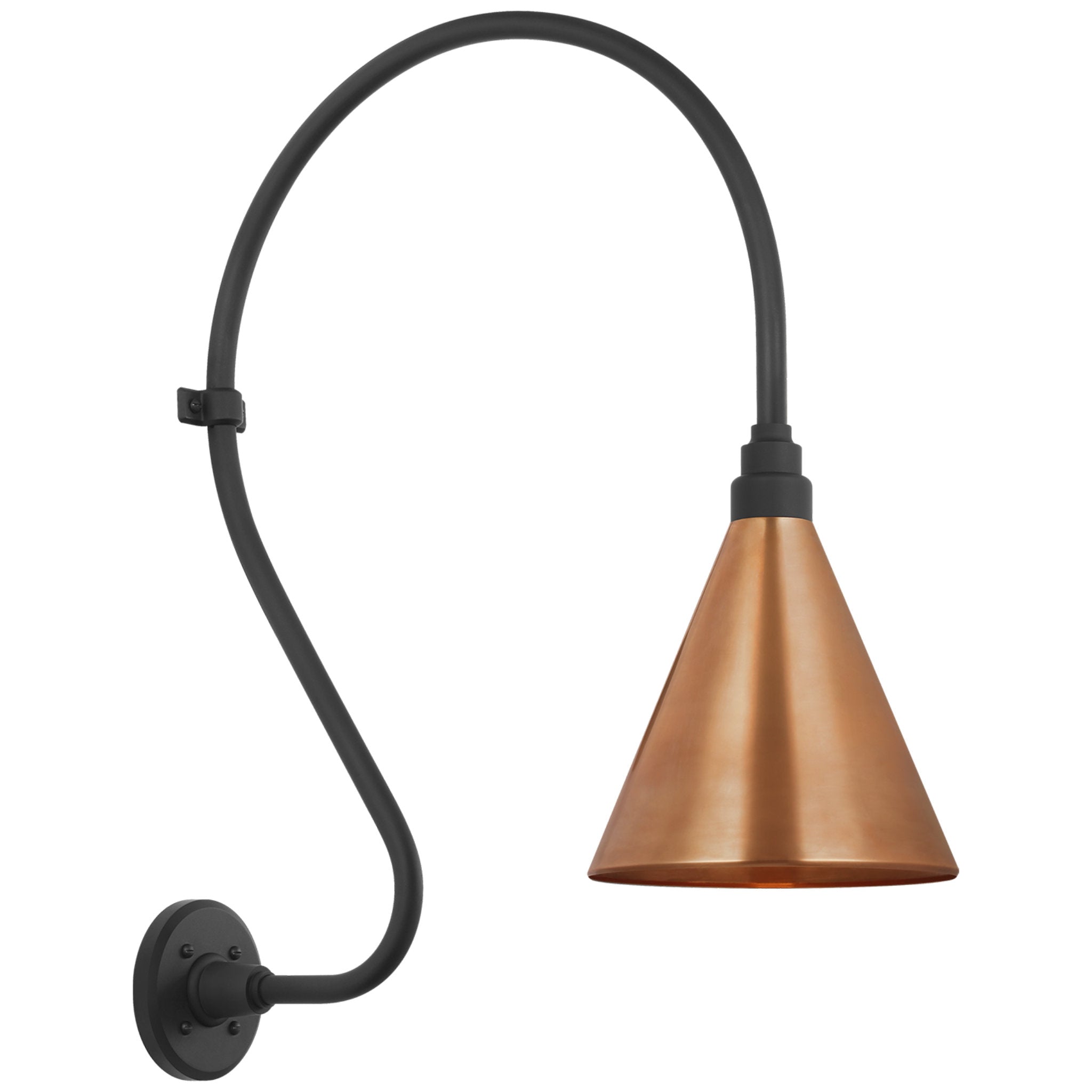 Thomas O'Brien Academy 18" Larrabee Barn Light in Matte Black with 9" Soft Copper Conical Savannah Shade Outdoor Lighting W9" x H27"