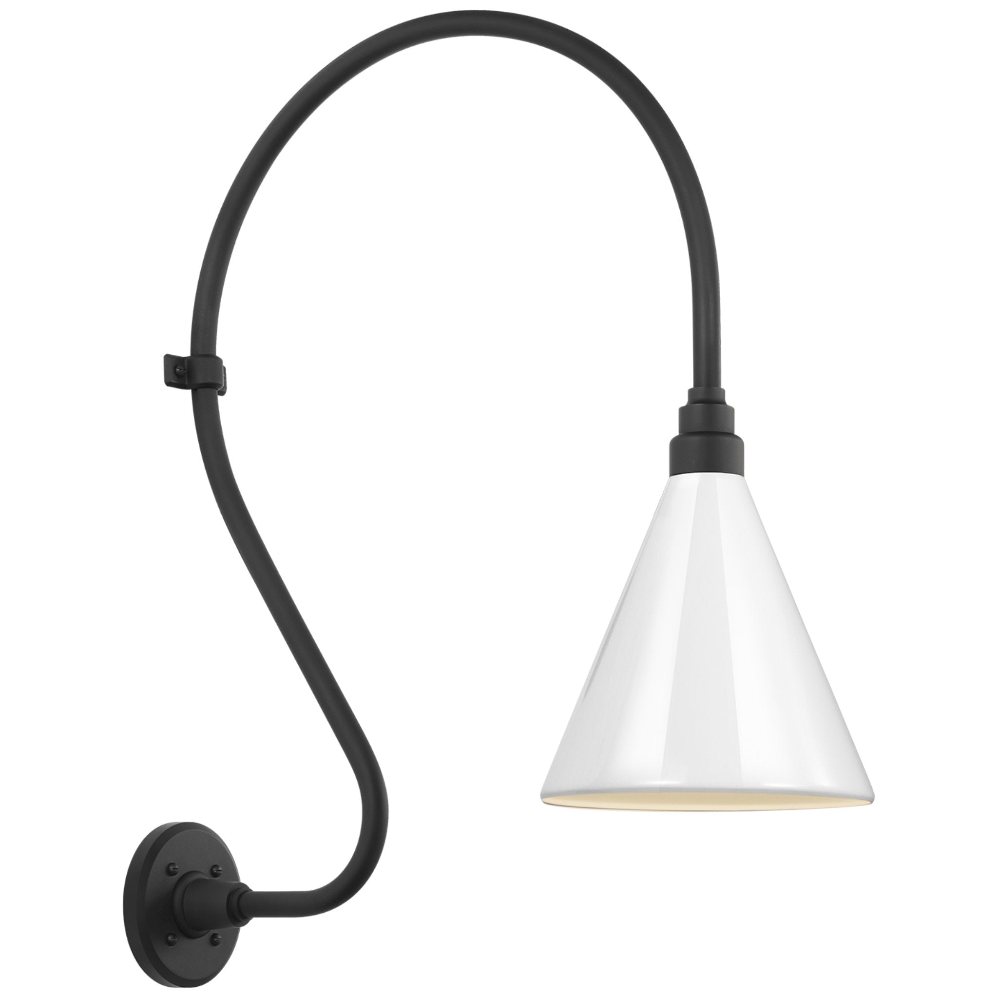 Thomas O'Brien Academy 18" Larrabee Barn Light in Matte Black with 9" White Conical Savannah Shade Outdoor Lighting W9" x H27"
