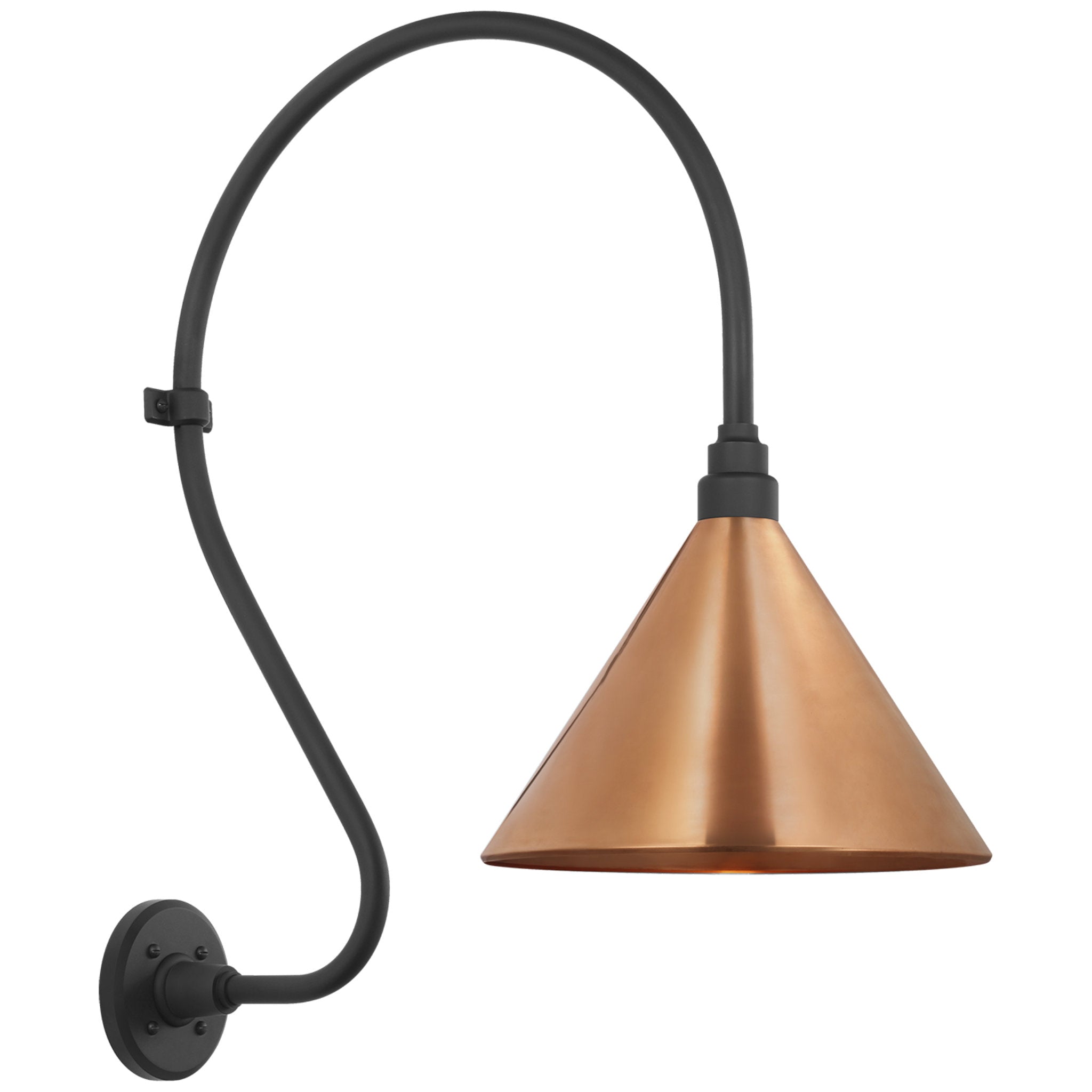 Thomas O'Brien Academy 18" Larrabee Barn Light in Matte Black with 12.5" Soft Copper Conical Savannah Shade Outdoor Lighting W12.5" x H27"