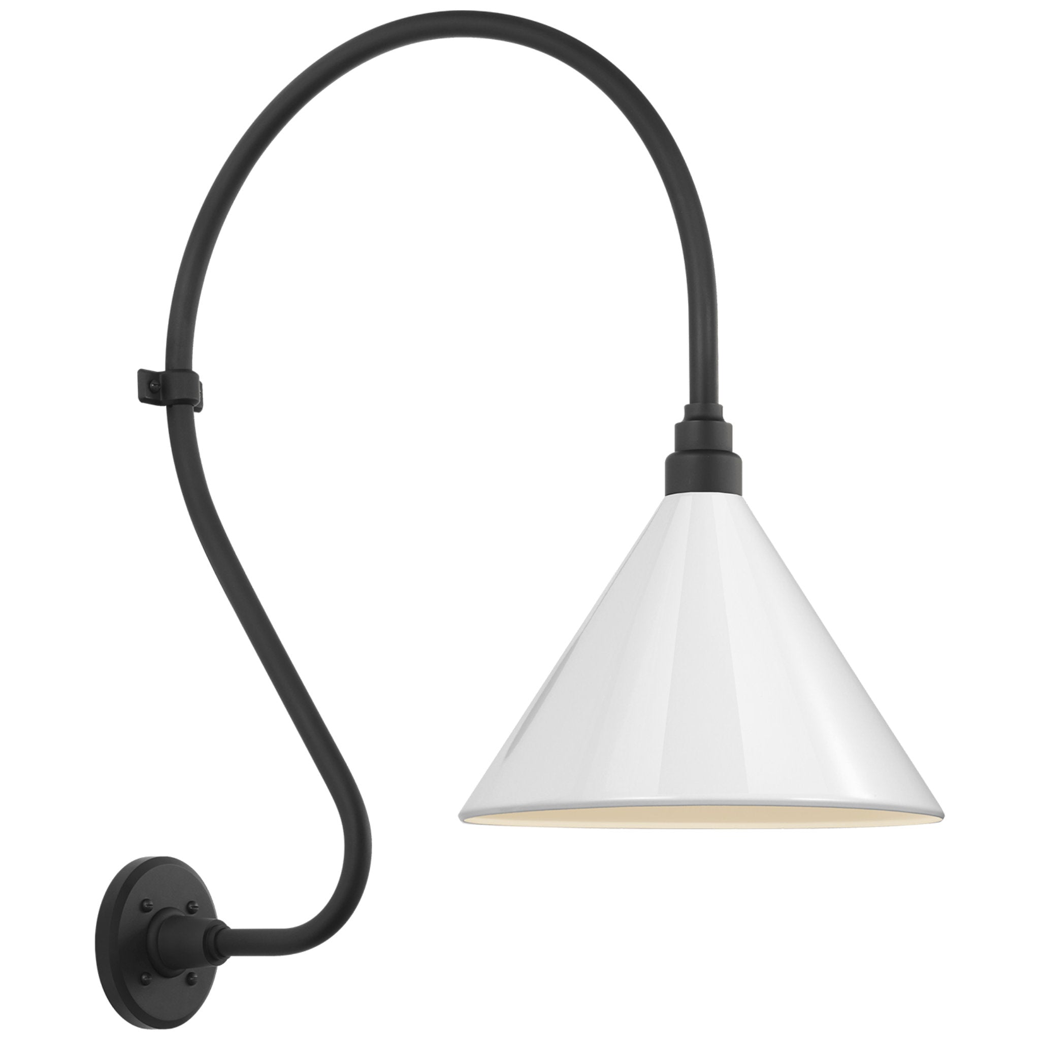 Thomas O'Brien Academy 18" Larrabee Barn Light in Matte Black with 12.5" White Conical Savannah Shade Outdoor Lighting W12.5" x H27"