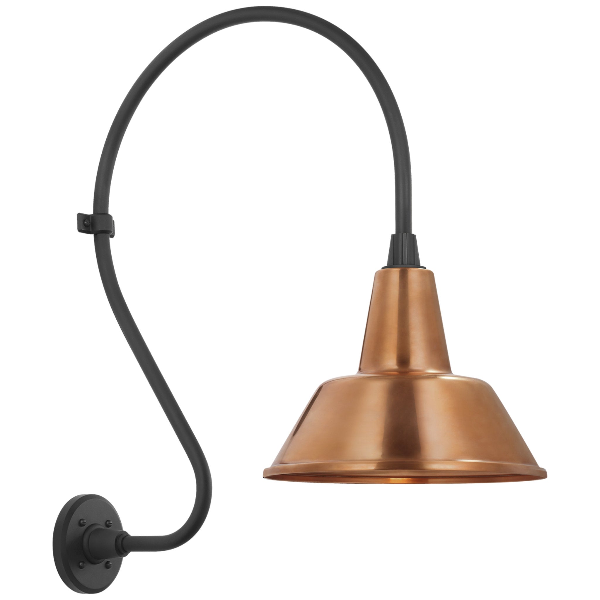 Thomas O'Brien Academy 18" Larrabee Barn Light in Matte Black with 12.5" Soft Copper Bowers Shade Outdoor Lighting W12.5" x H27"