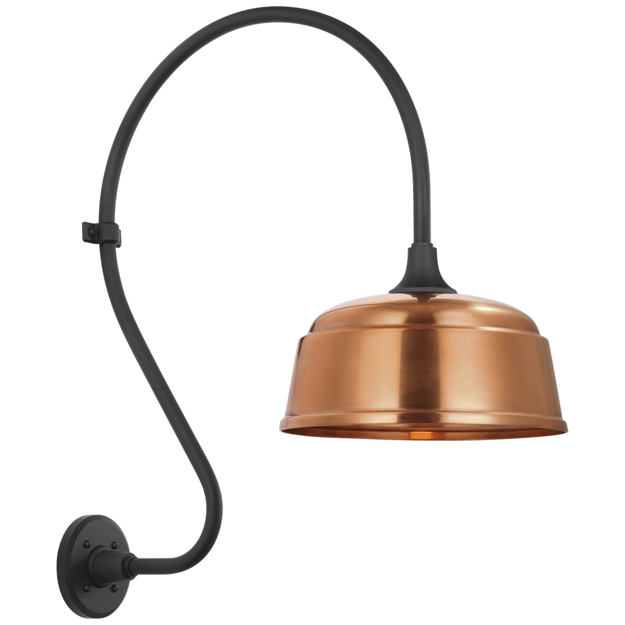Thomas O'Brien Academy 18" Larrabee Barn Light in Matte Black with 12.5" Soft Copper Rockhouse Shade Outdoor Lighting W12.5" x H27"