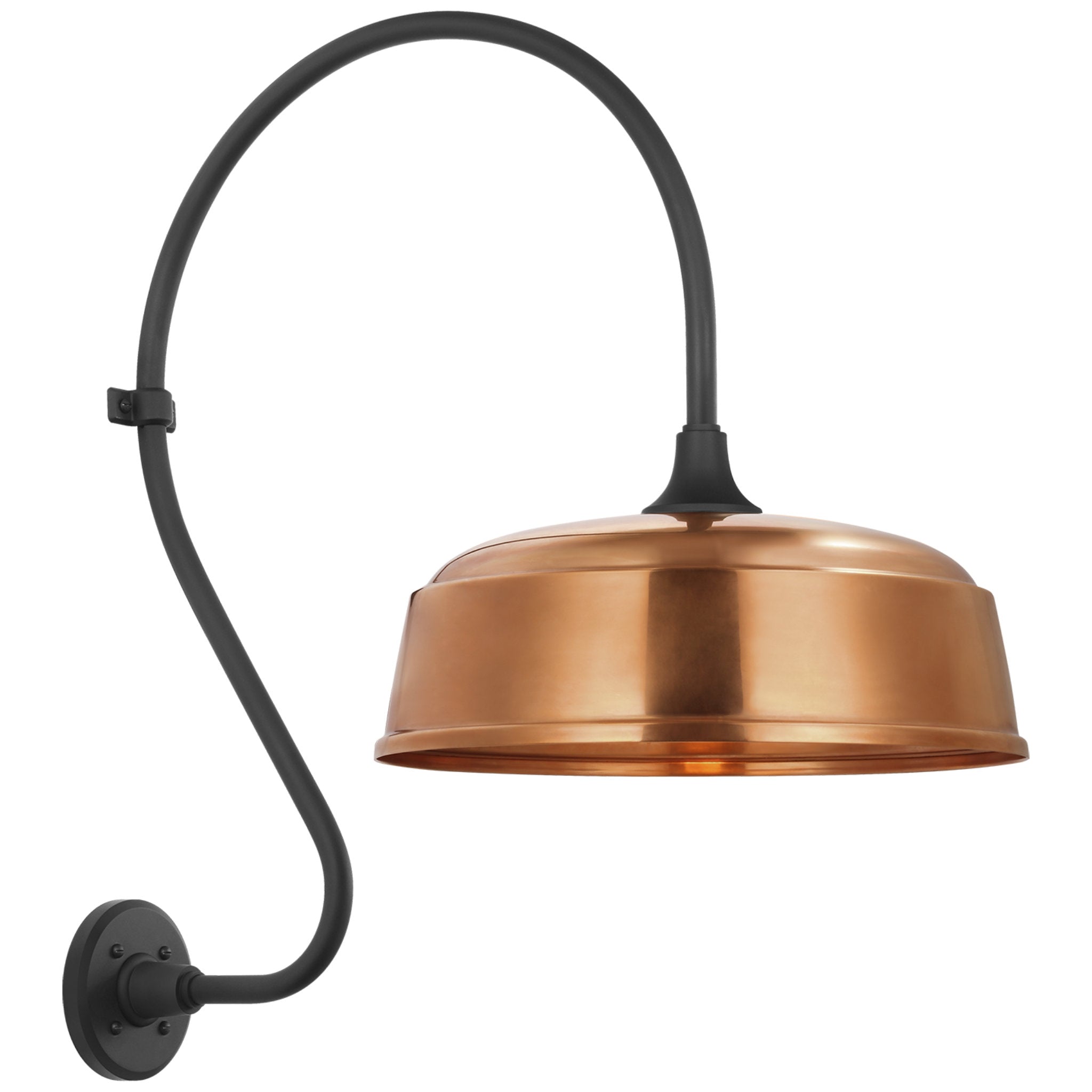 Thomas O'Brien Academy 18" Larrabee Barn Light in Matte Black with 16" Soft Copper Rockhouse Shade Outdoor Lighting W16" x H27"