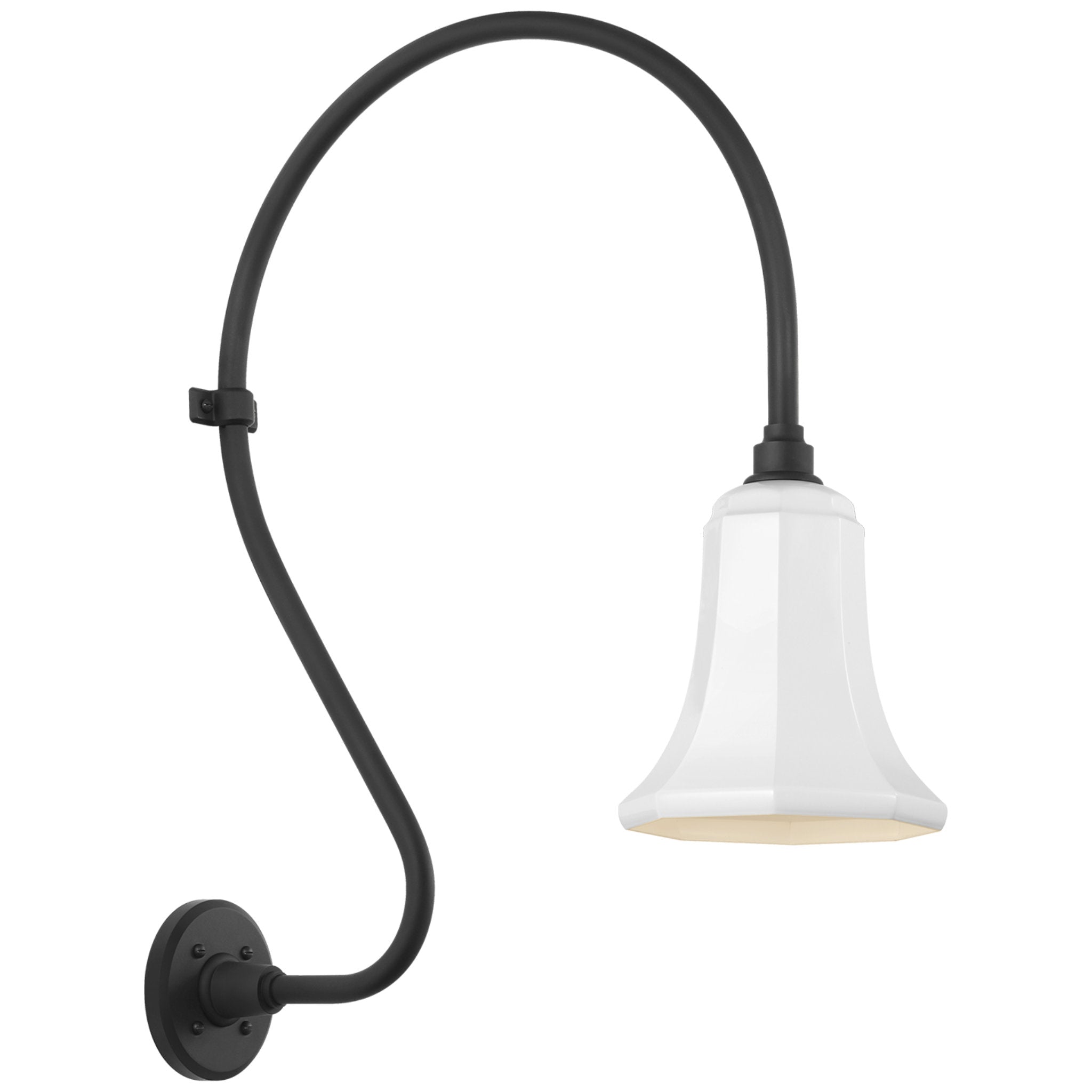 Thomas O'Brien Academy 18" Larrabee Barn Light in Matte Black with 7.5" White Savannah Shade Outdoor Lighting W7.5" x H27"