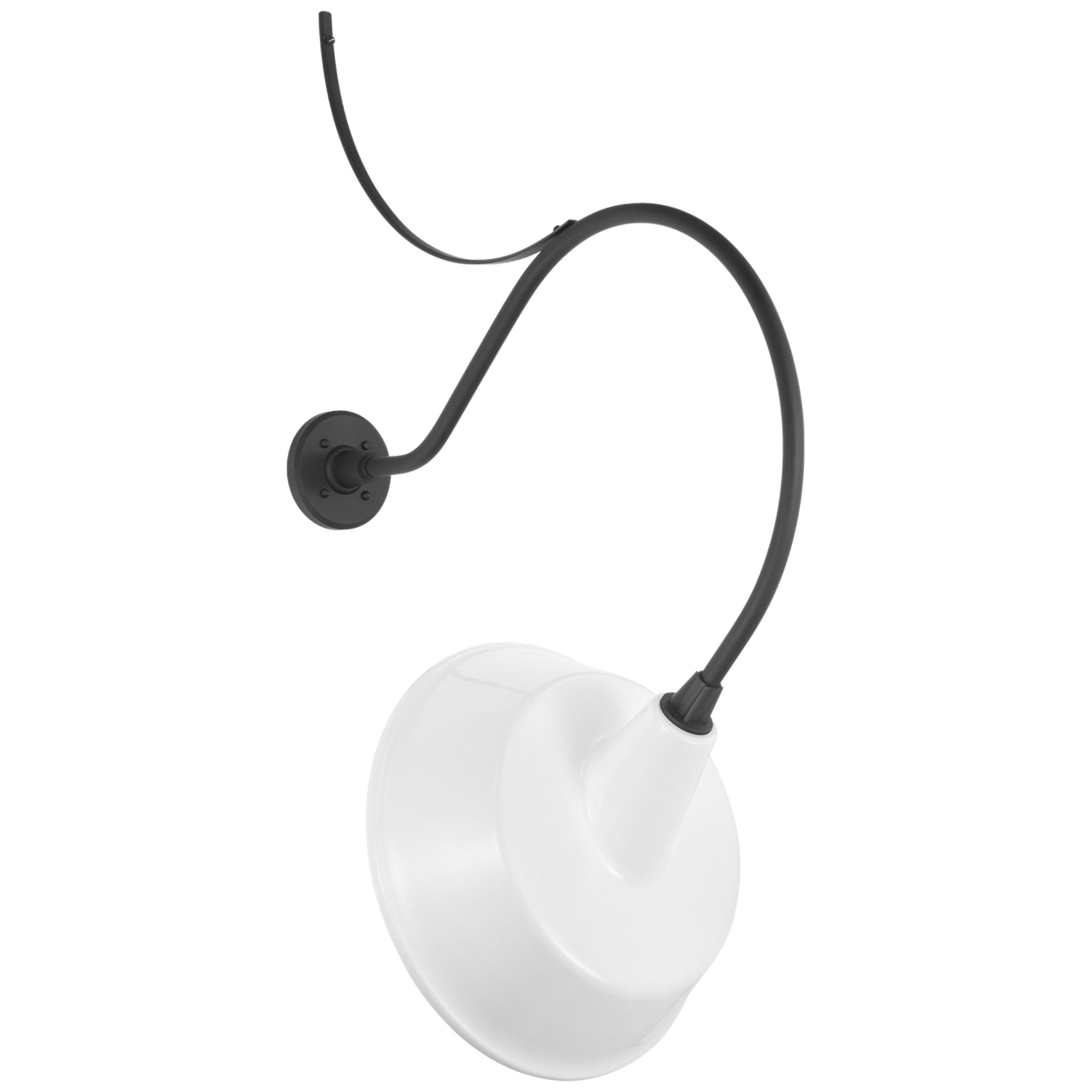 Thomas O'Brien Academy 26.5" Anchored Larrabee Barn Light in Matte Black with 16" White Tilted Bowers Shade Outdoor Lighting W16" x H40"