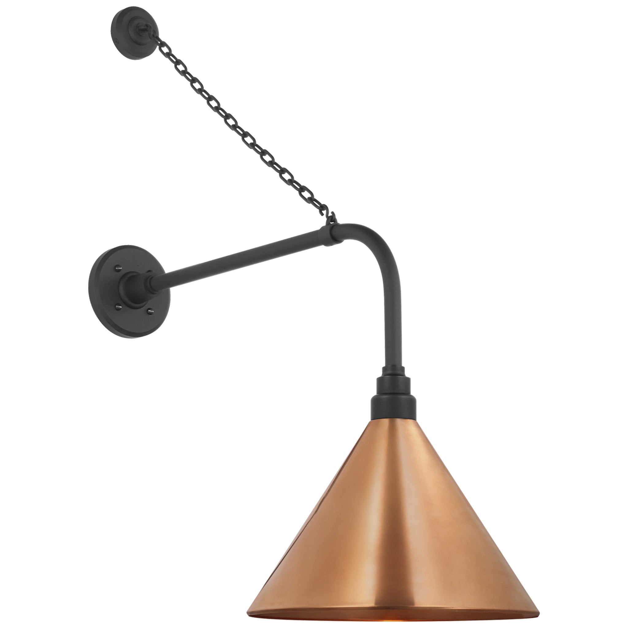 Thomas O'Brien Academy 20" Anchored Rex Barn Light in Matte Black with 12.5" Soft Copper Conical Savannah Shade Outdoor Lighting W12.5" x H32.75"