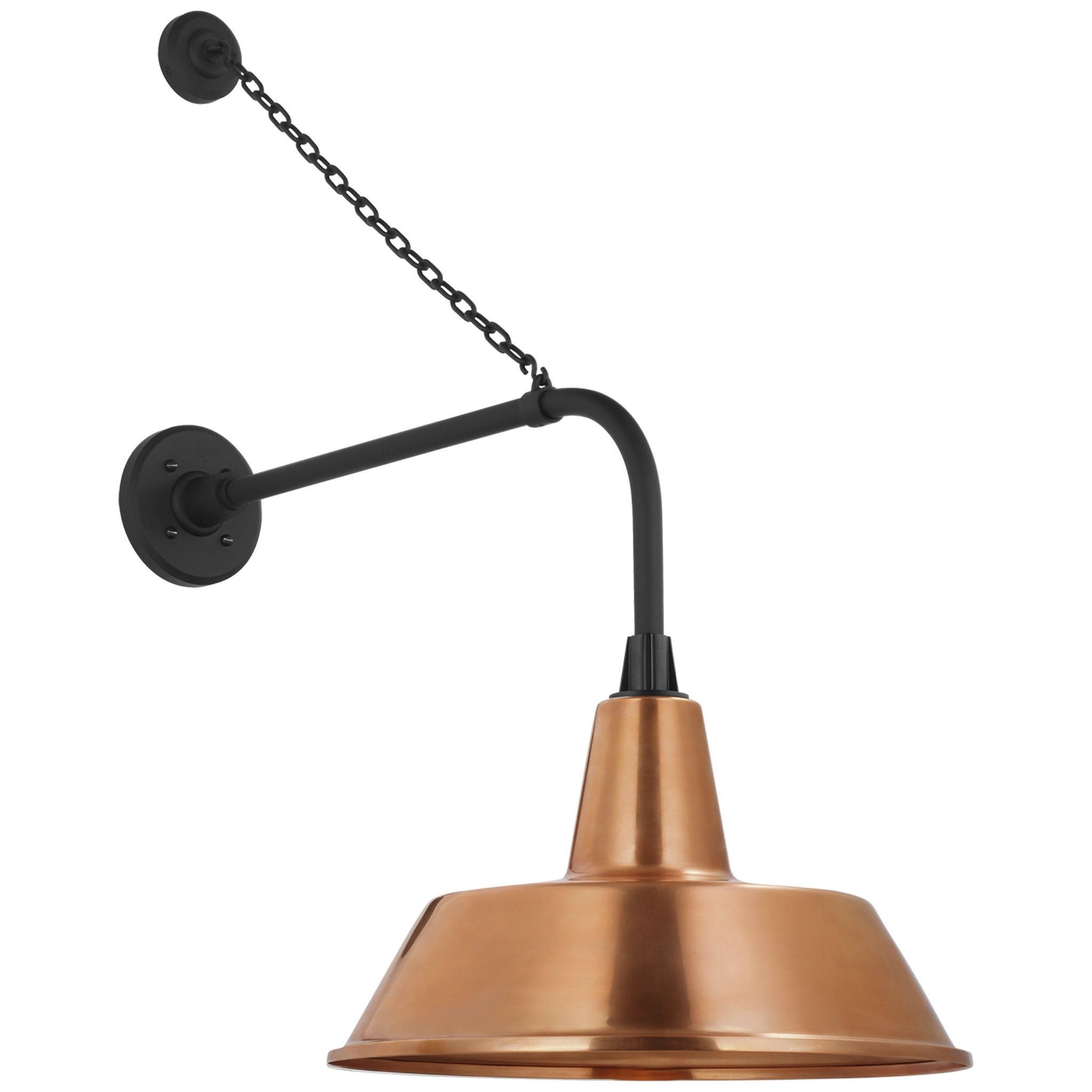 Thomas O'Brien Academy 20" Anchored Rex Barn Light in Matte Black with 16" Soft Copper Bowers Shade Outdoor Lighting W16" x H32.5"