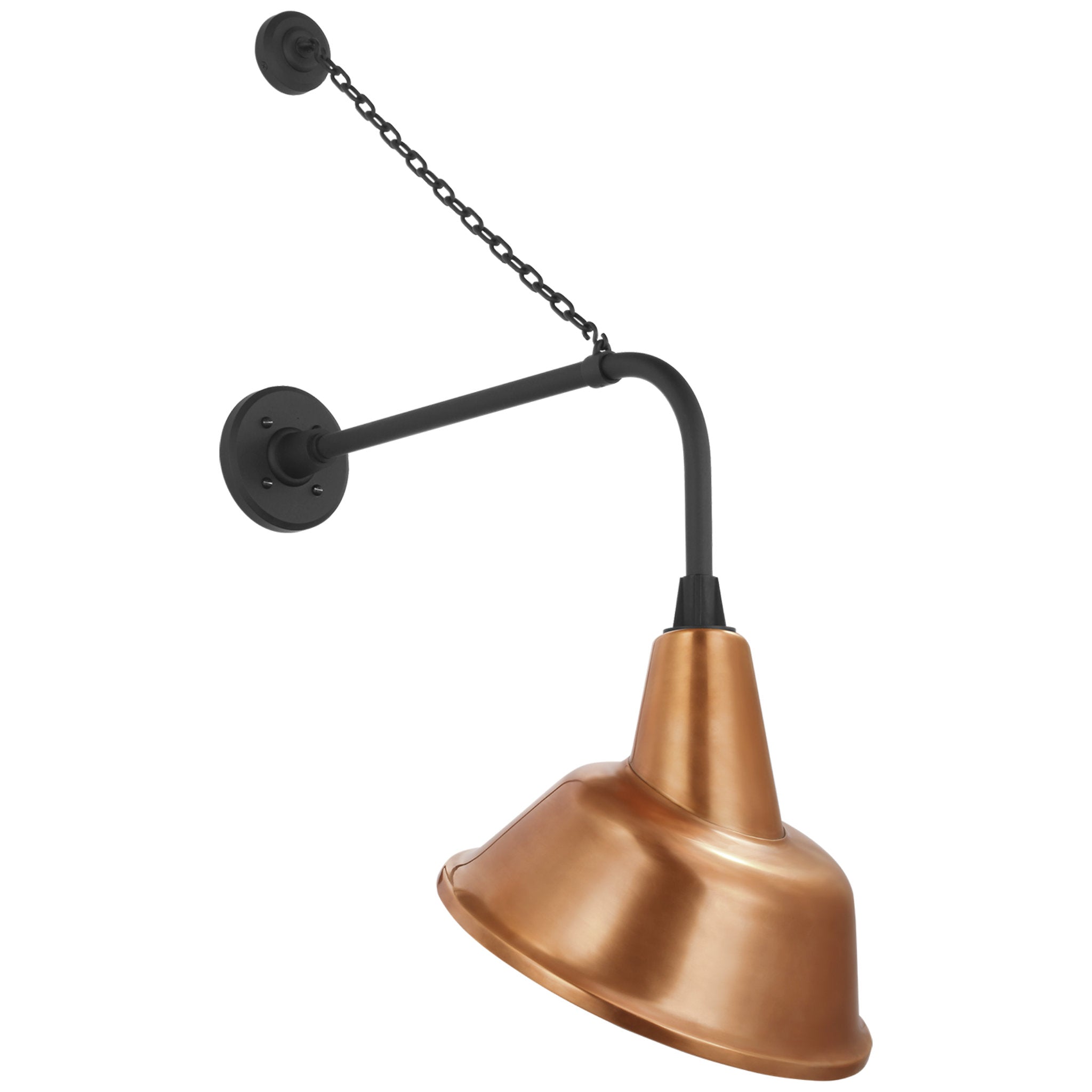 Thomas O'Brien Academy 20" Anchored Rex Barn Light in Matte Black with 12.5" Soft Copper Tilted Bowers Shade Outdoor Lighting W12.5" x H35.5"