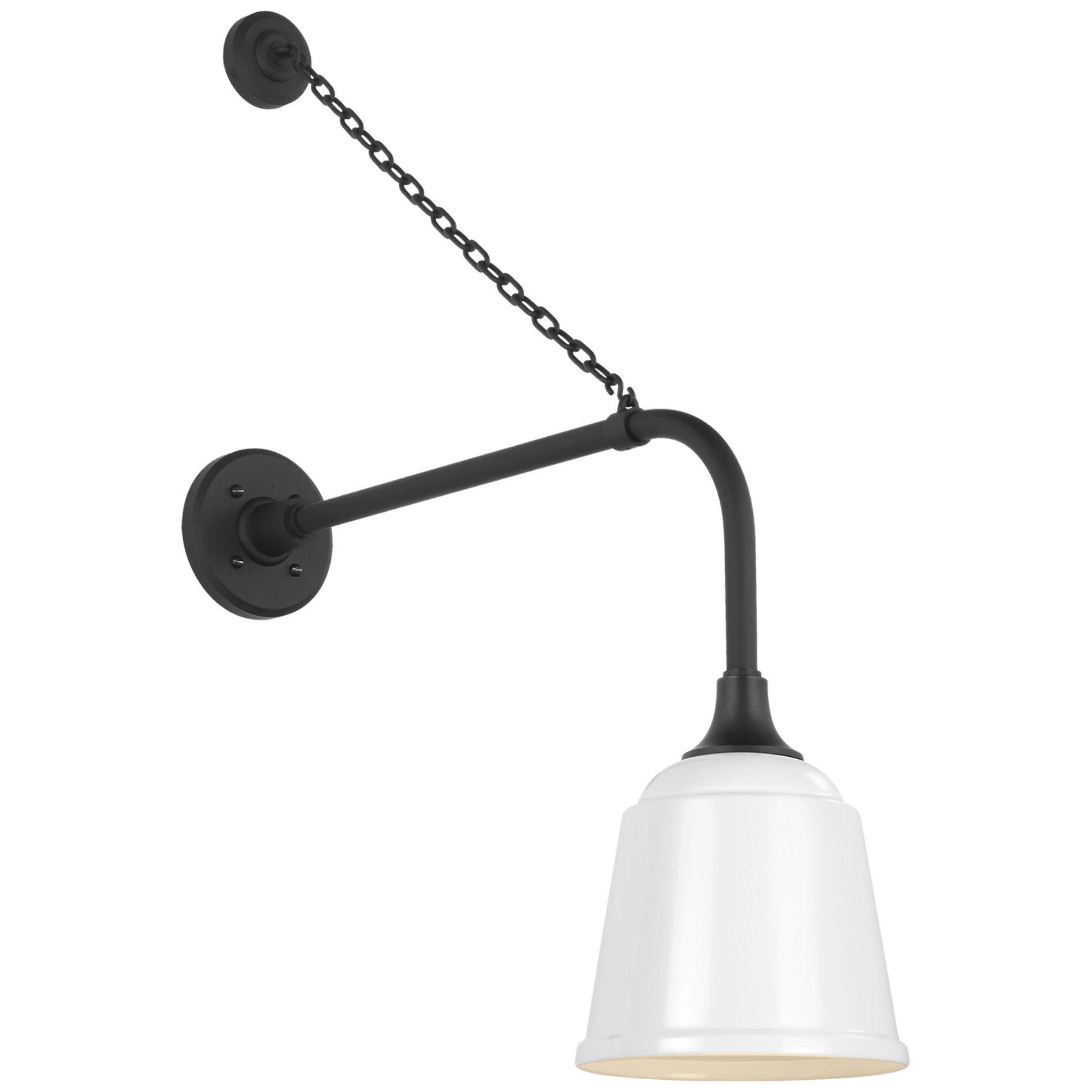Thomas O'Brien Academy 20" Anchored Rex Barn Light in Matte Black with 8" White Rockhouse Shade Outdoor Lighting W8" x H31.5"