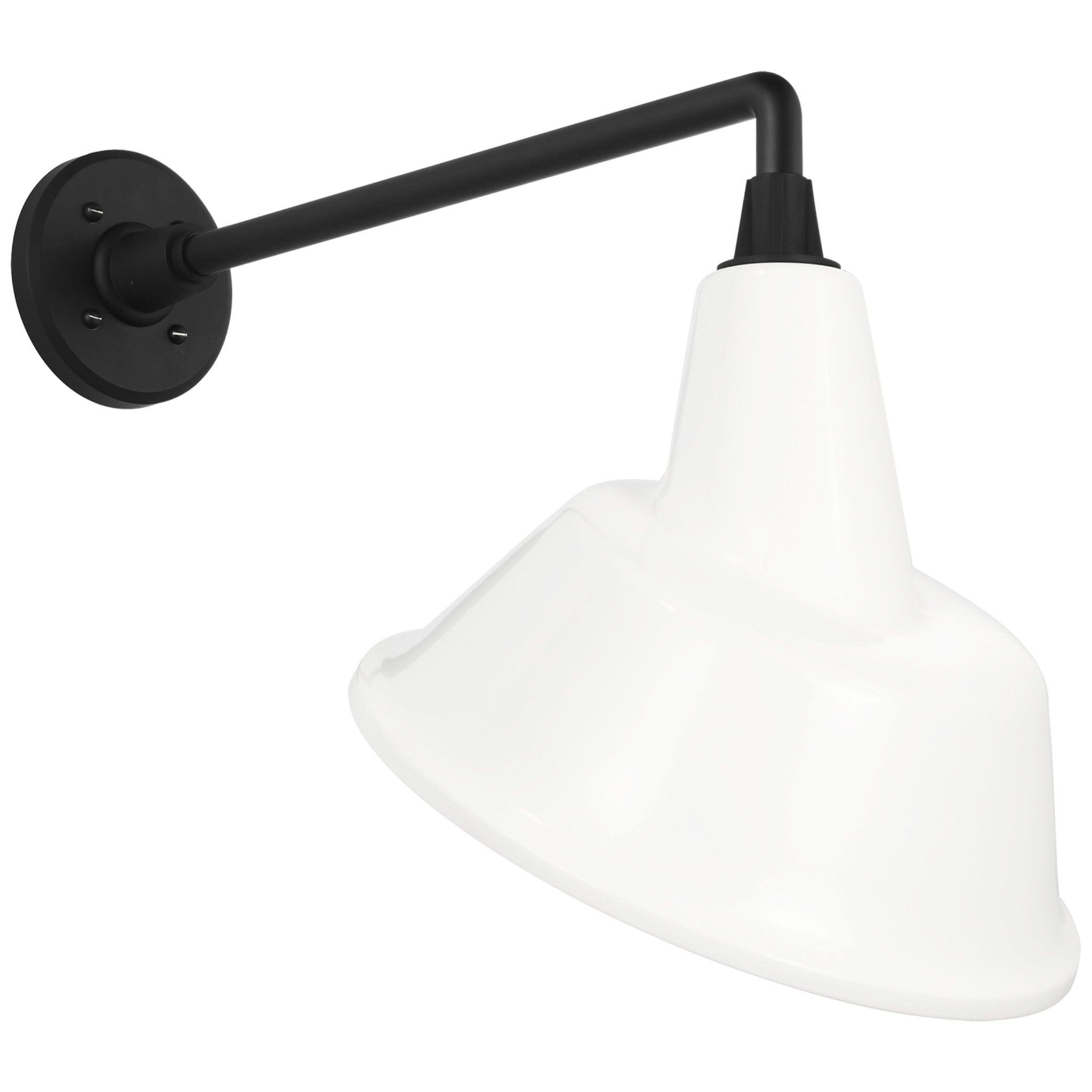 Thomas O'Brien Academy 17.5" Mack Barn Light in Matte Black with 12.5" White Tilted Bowers Shade Outdoor Lighting W12.5" x H17.5"