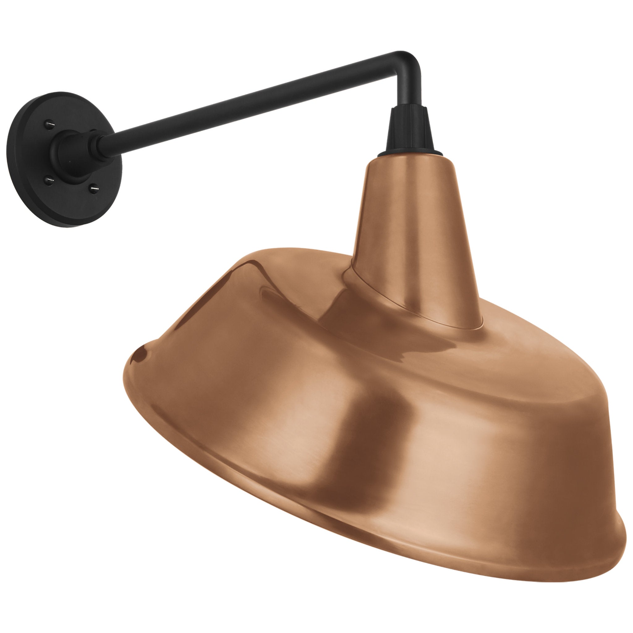 Thomas O'Brien Academy 17.5" Mack Barn Light in Matte Black with 16" Soft Copper Tilted Bowers Shade Outdoor Lighting W16" x H18.5"