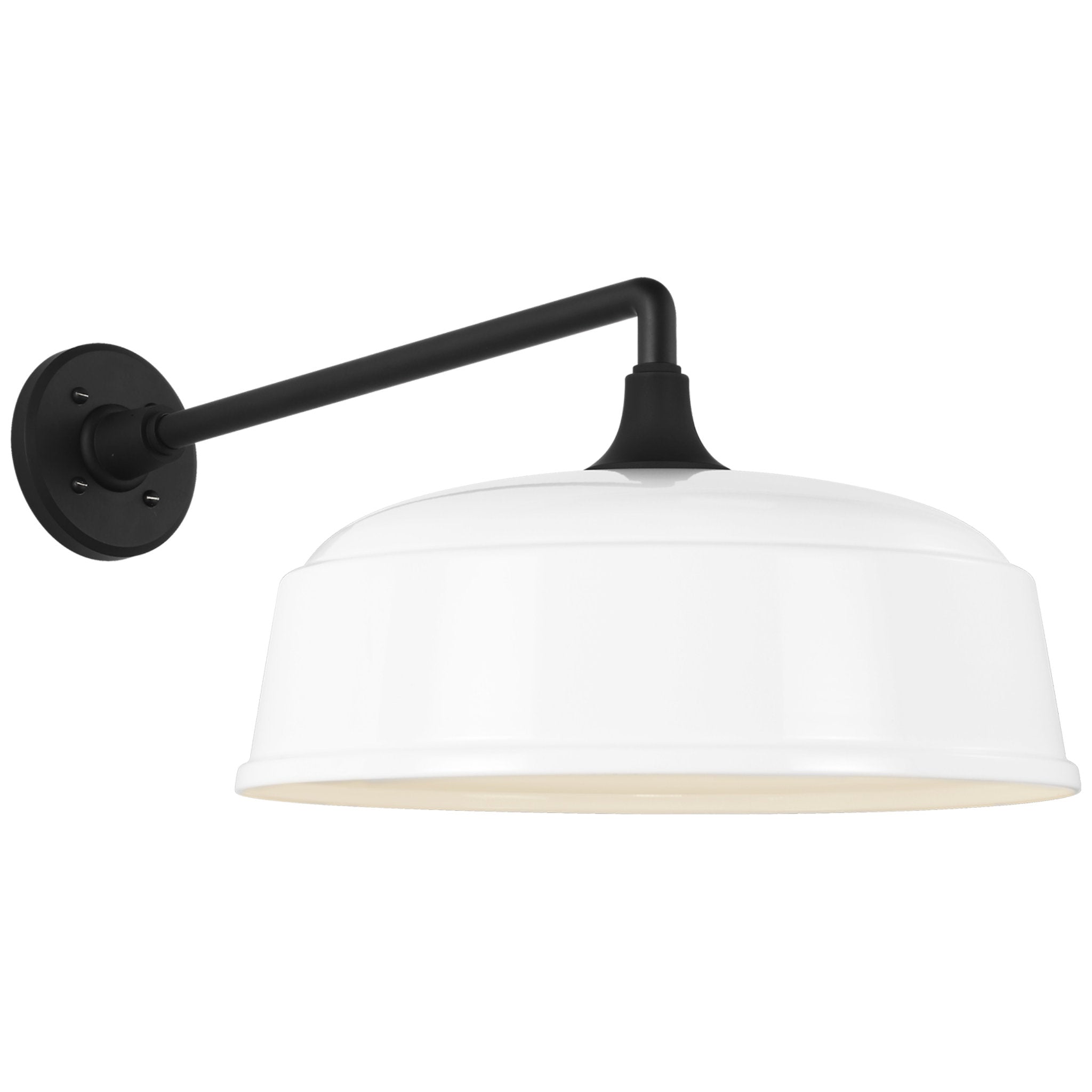 Thomas O'Brien Academy 17.5" Mack Barn Light in Matte Black with 16" White Rockhouse Shade Outdoor Lighting W16" x H12"