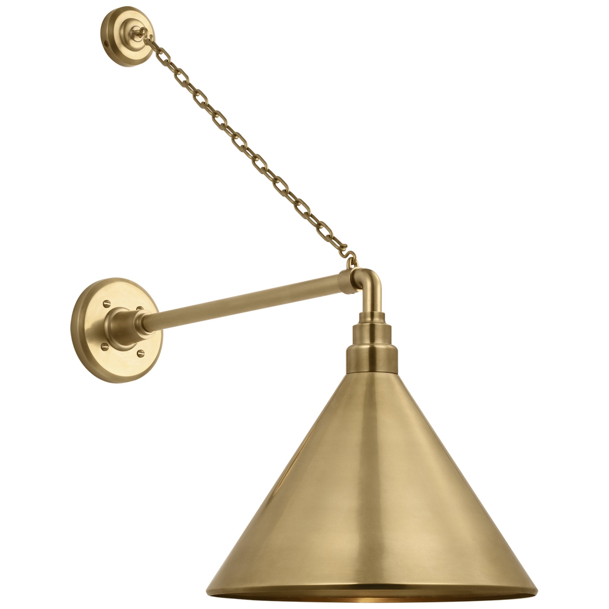 Thomas O'Brien Academy 17.5" Anchored Mack Barn Light in Hand-Rubbed Antique Brass with 12.5" Conical Savannah Shade Outdoor Lighting W12.5" x H27.5"