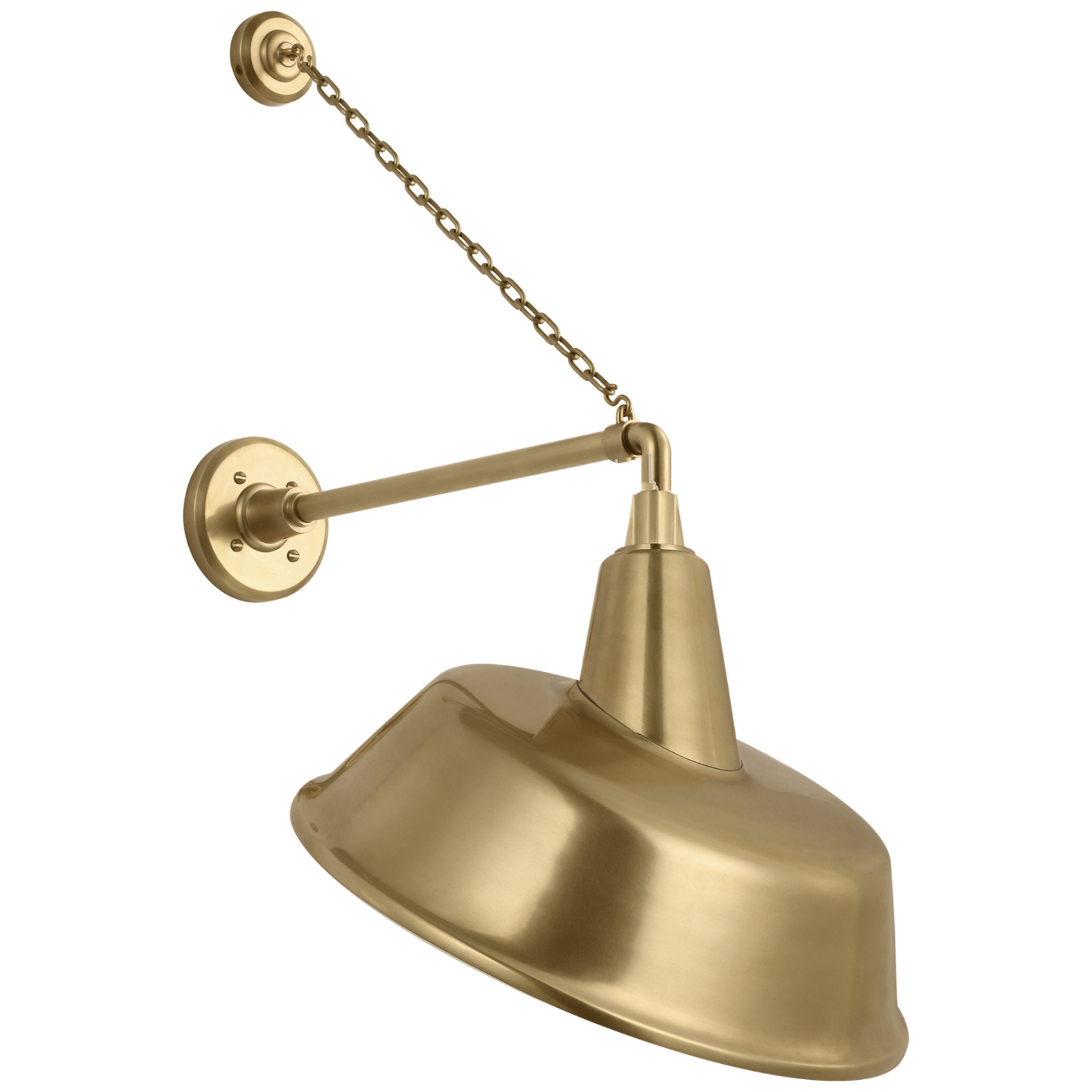 Thomas O'Brien Academy 17.5" Anchored Mack Barn Light in Hand-Rubbed Antique Brass with 16" Tilted Bowers Shade Outdoor Lighting W16" x H31.5"