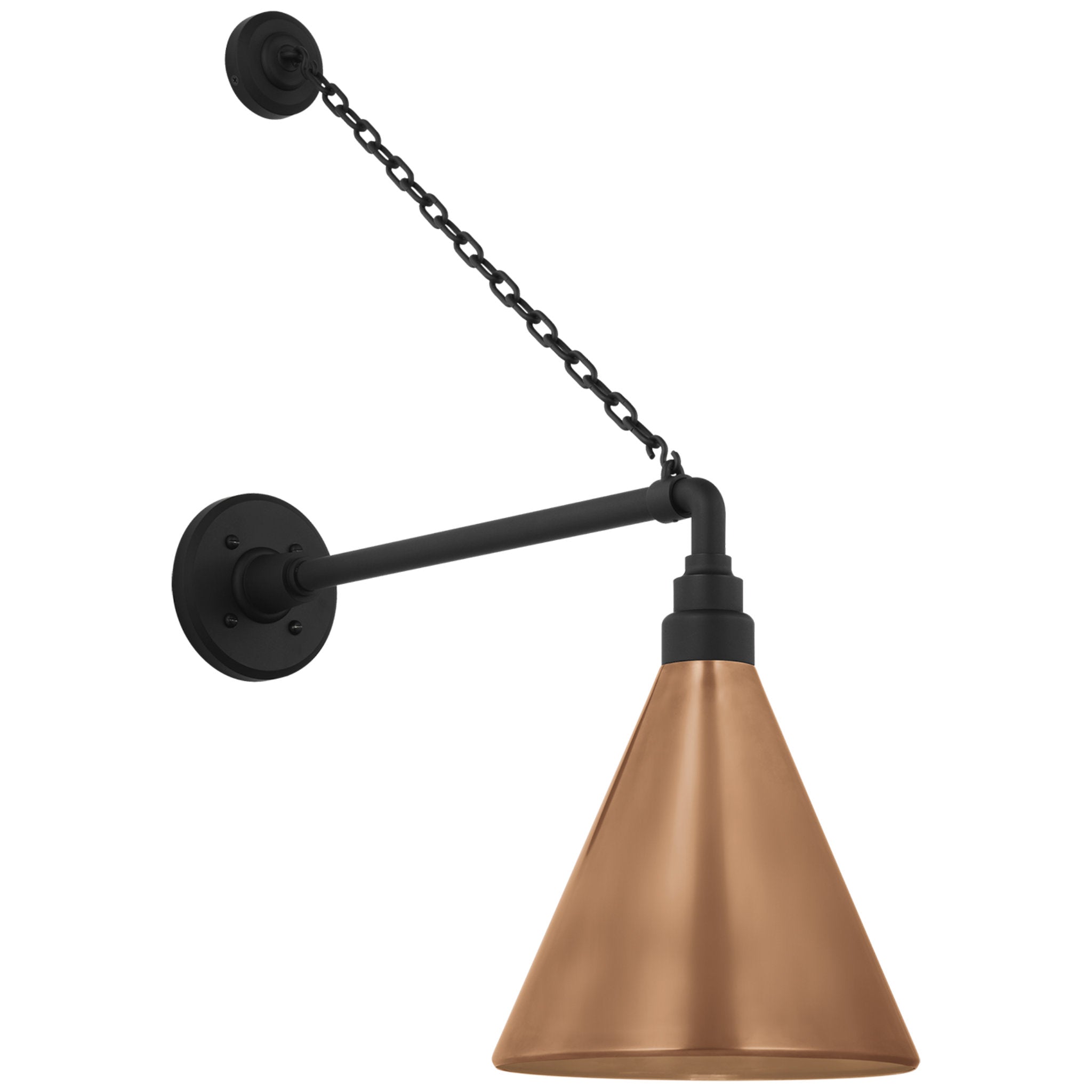 Thomas O'Brien Academy 17.5" Anchored Mack Barn Light in Matte Black with 9" Soft Copper Conical Savannah Shade Outdoor Lighting W9" x H27.5"